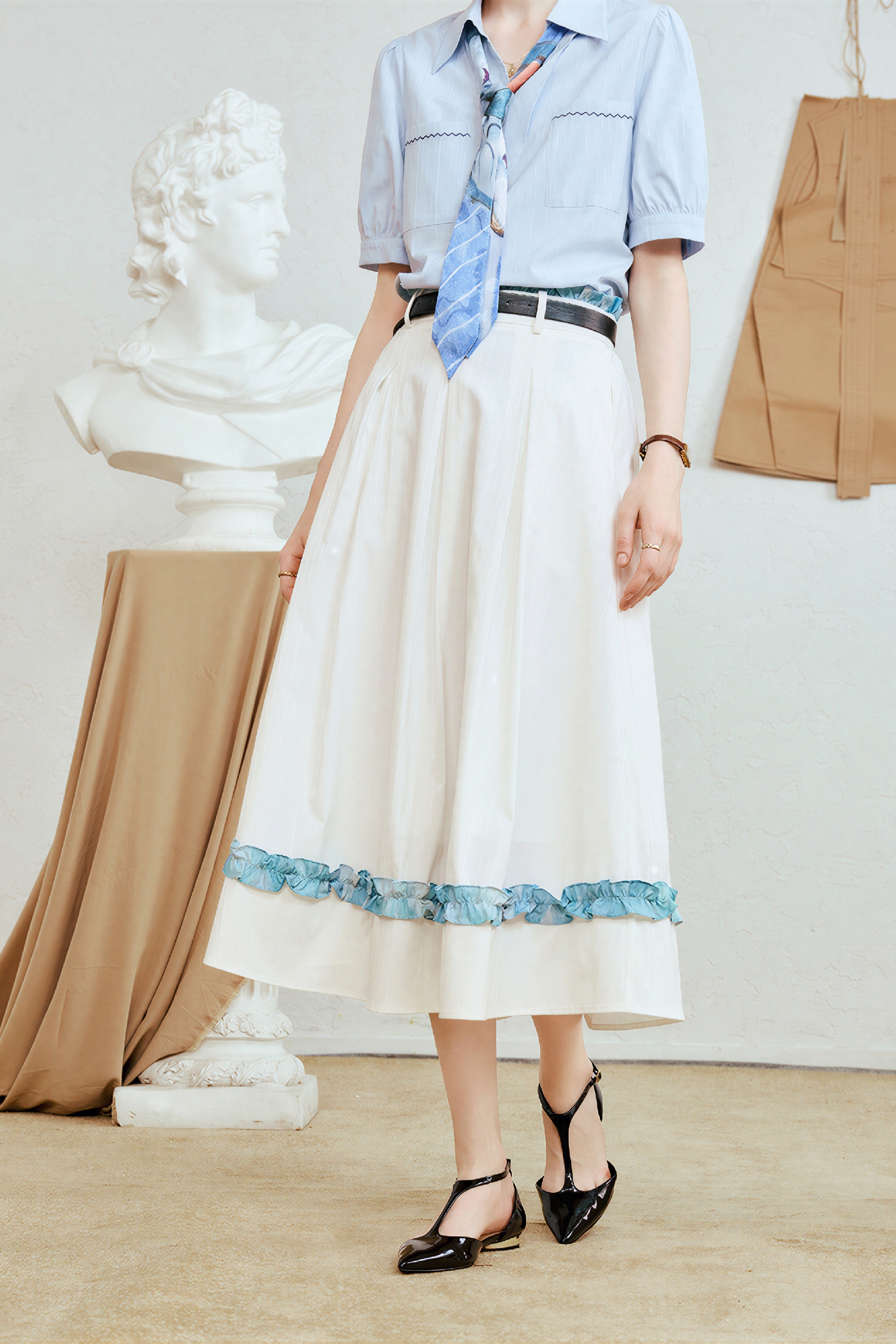 Blue Vintage Printed Relaxed Maxi Skirt