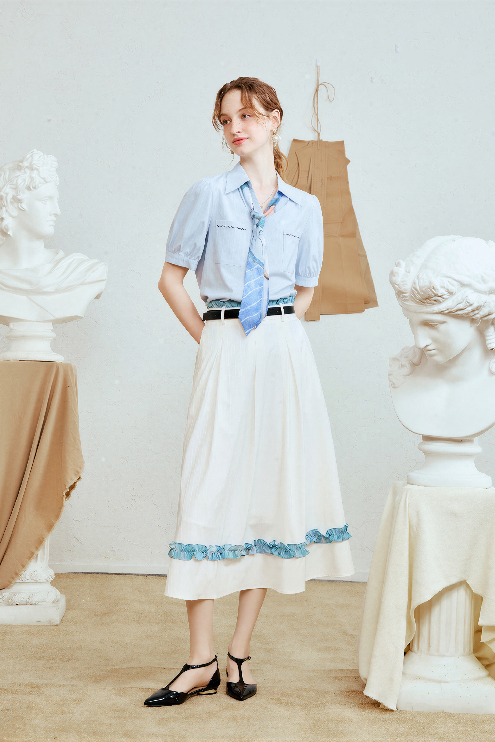 Blue Vintage Printed Relaxed Maxi Skirt