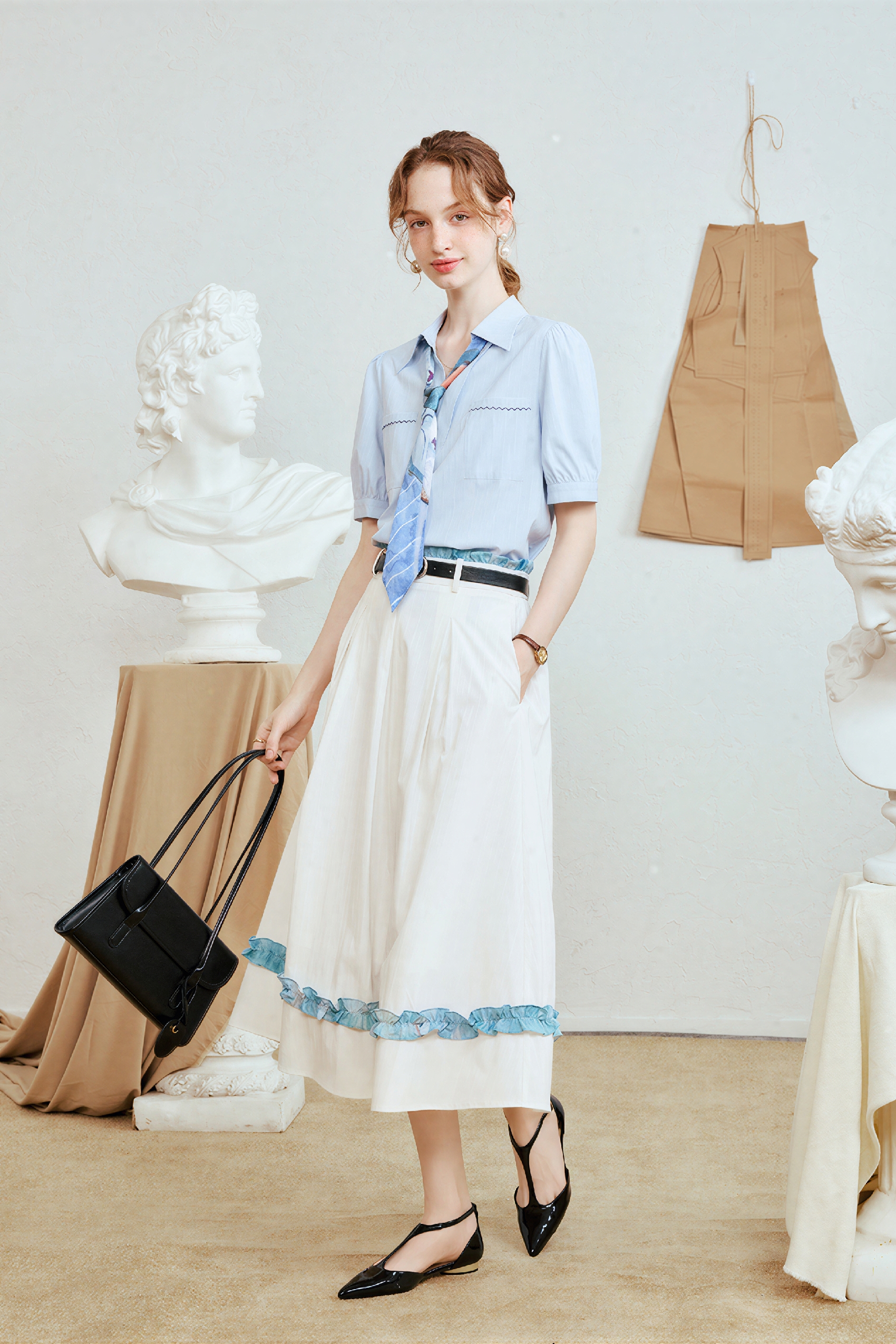 Blue Vintage Printed Relaxed Maxi Skirt