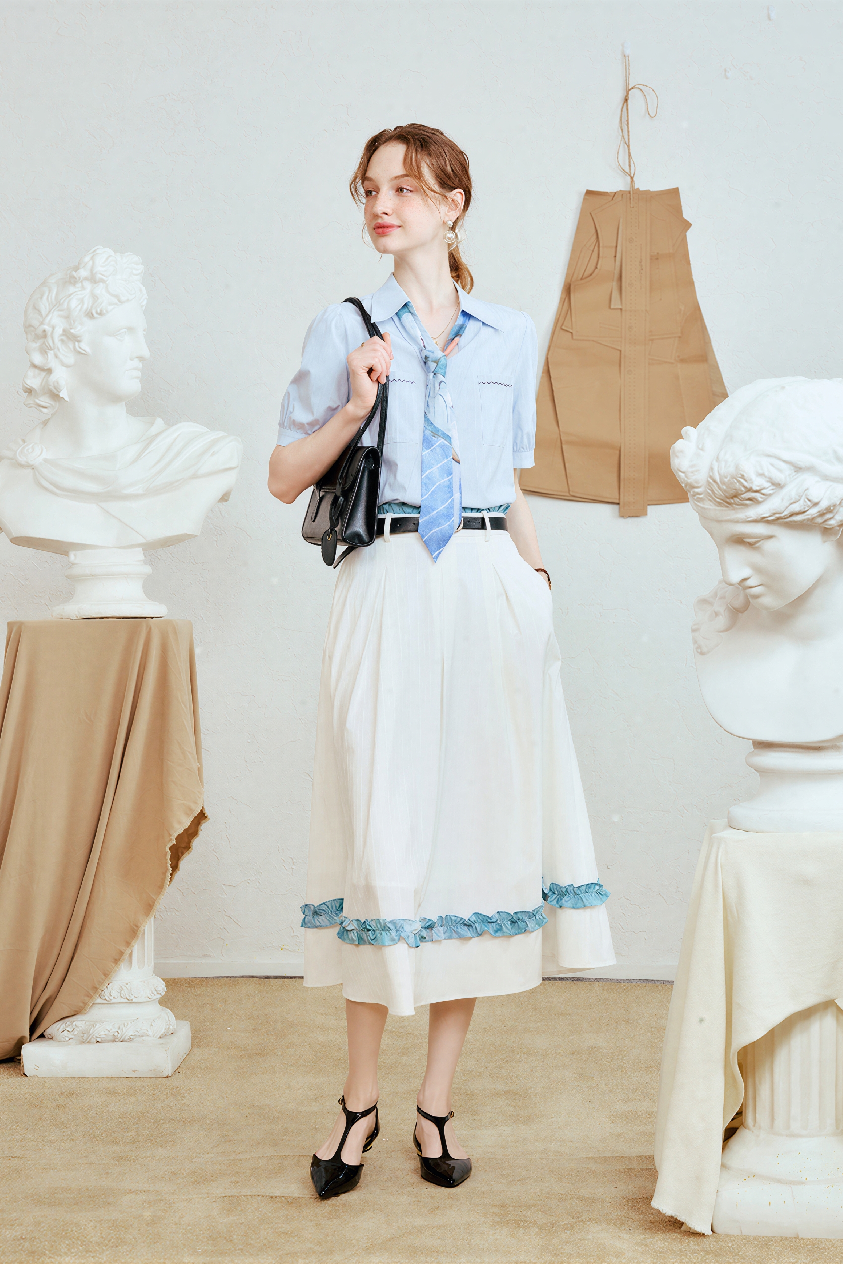 Blue Vintage Printed Relaxed Maxi Skirt