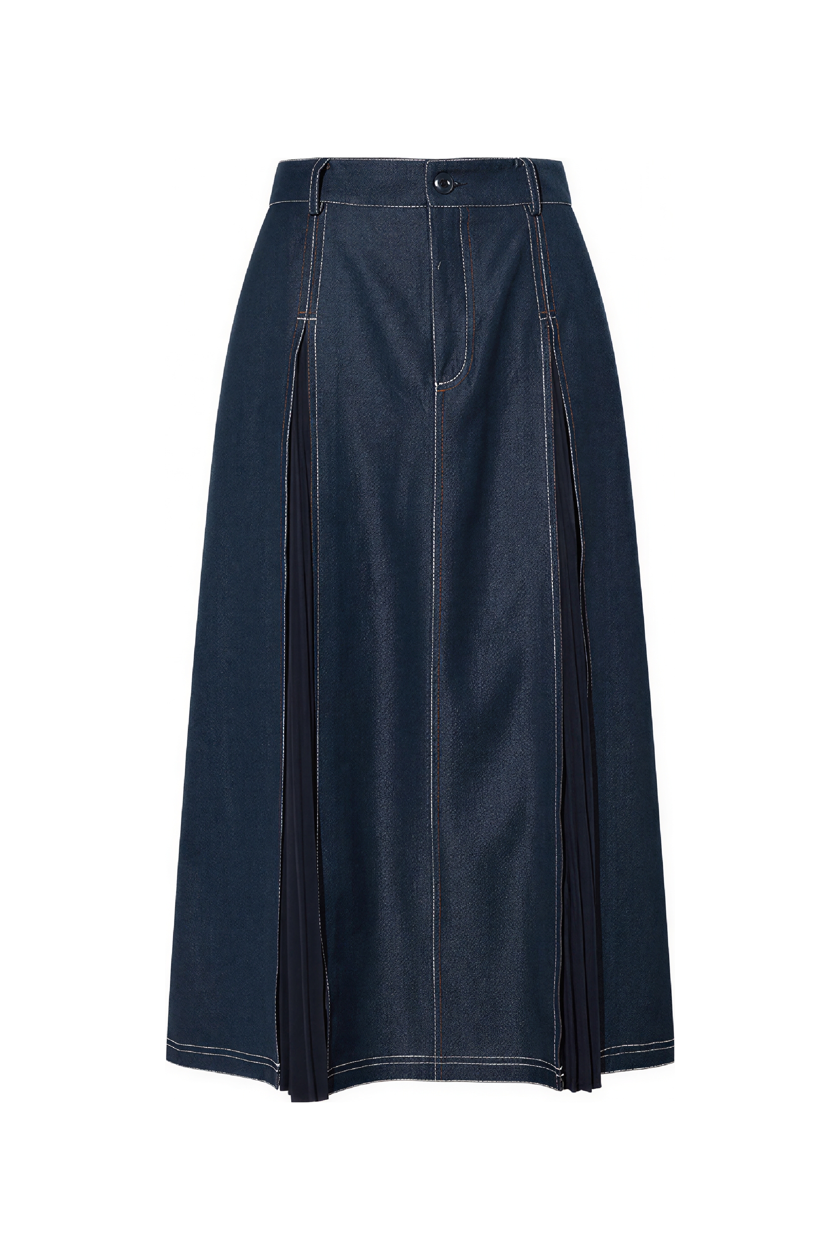 High-Waist A-Line Pleated Denim Skirt