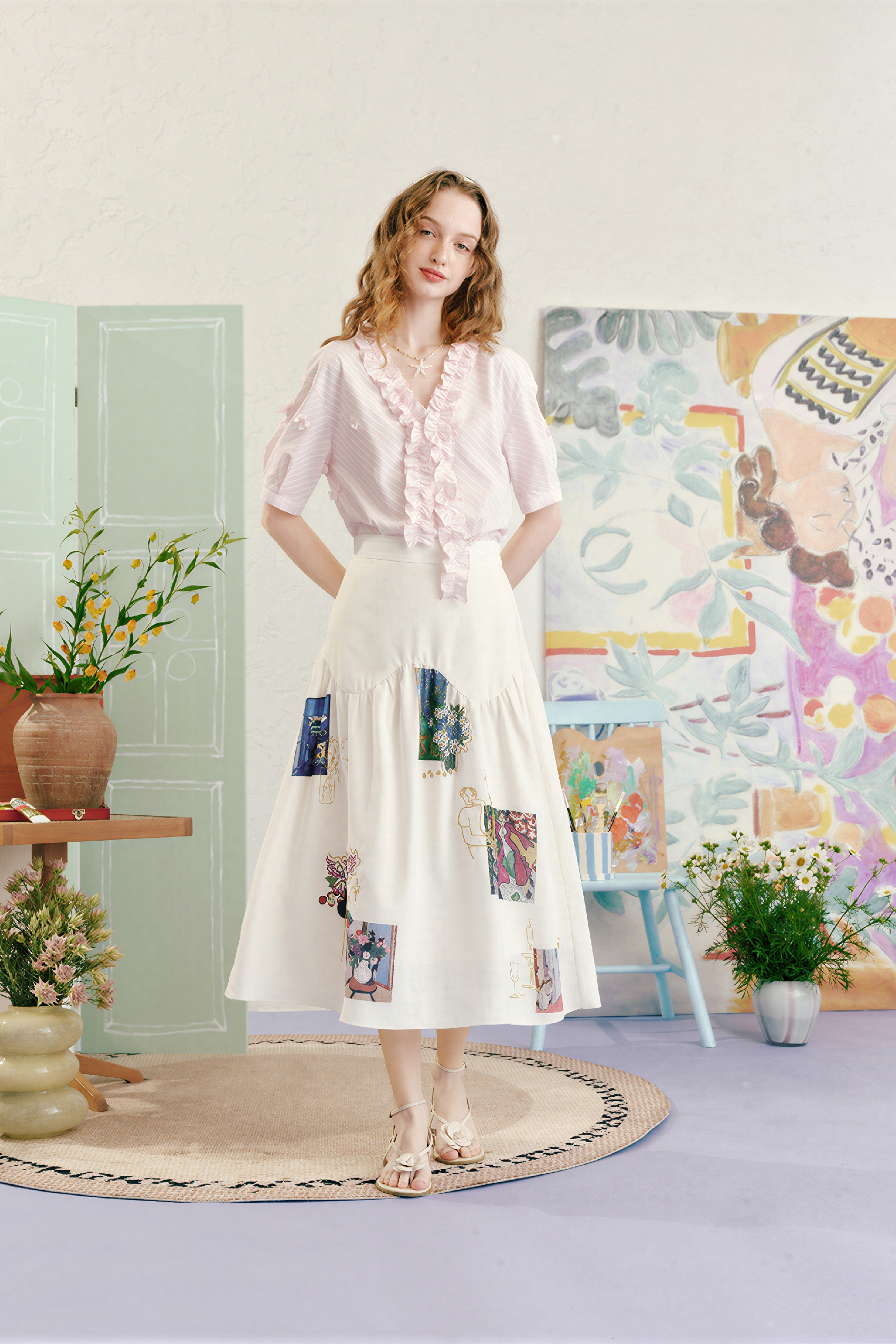 Matisse-Inspired High-Waisted A-Line Skirt