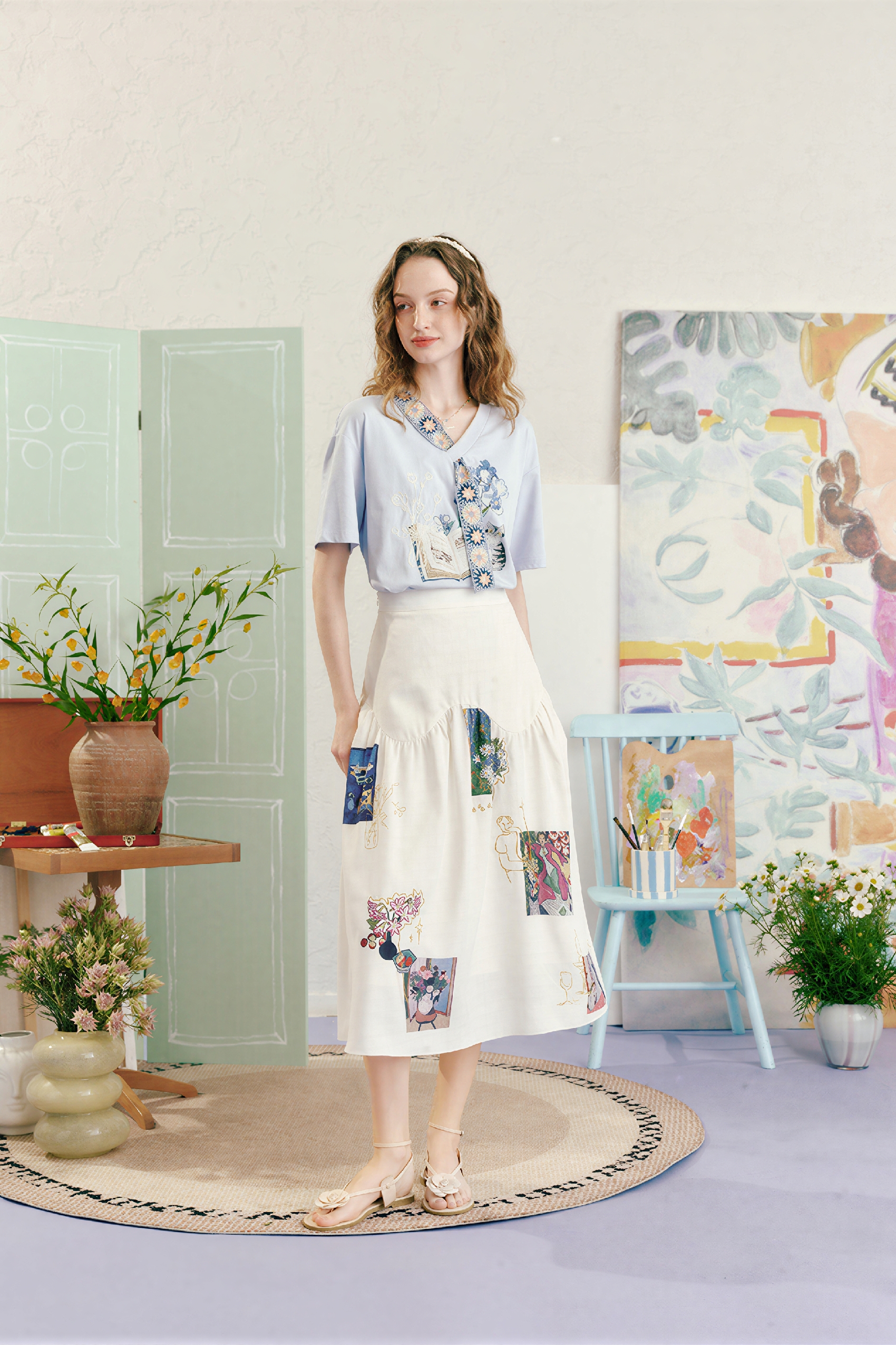 Matisse-Inspired High-Waisted A-Line Skirt