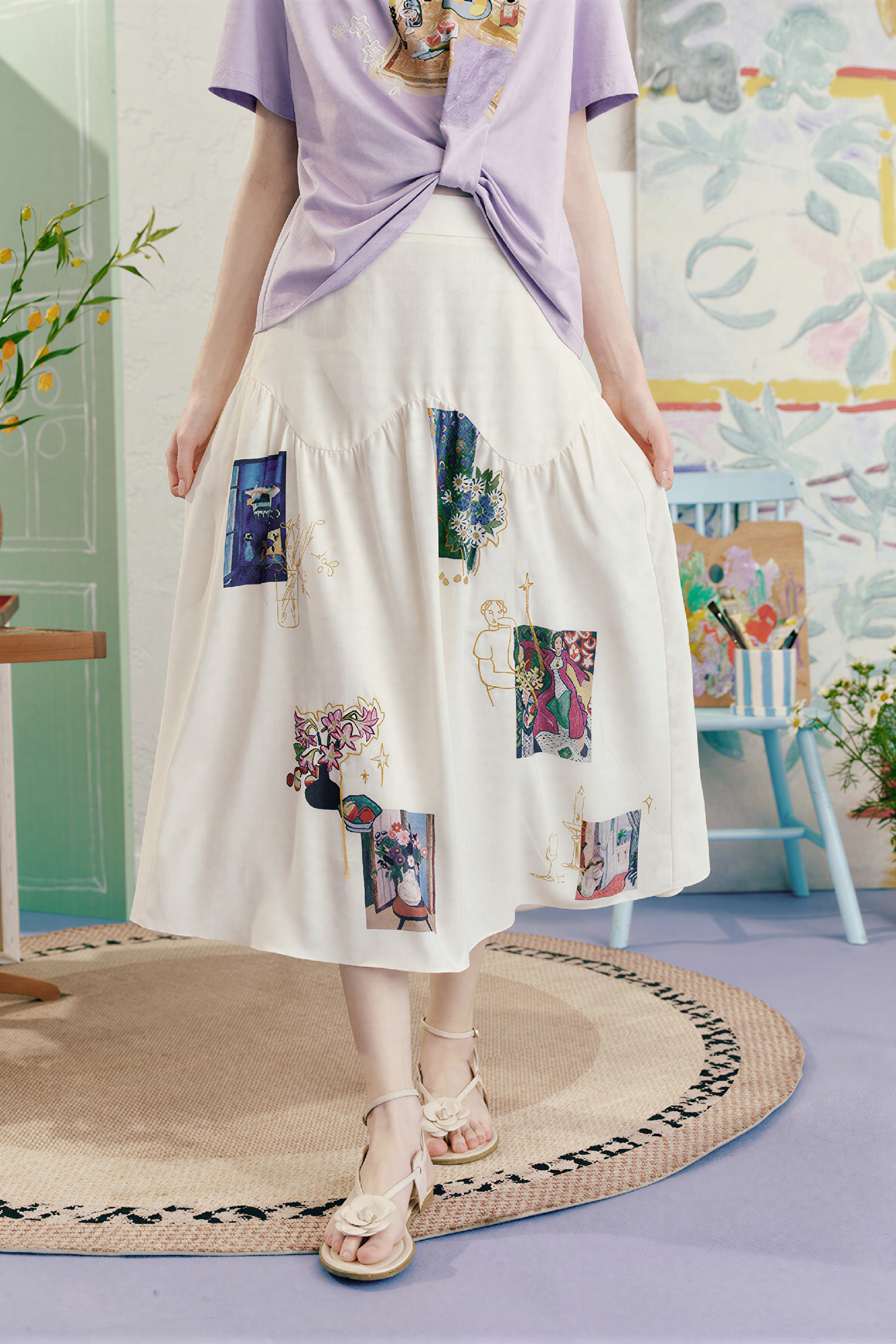 Matisse-Inspired High-Waisted A-Line Skirt