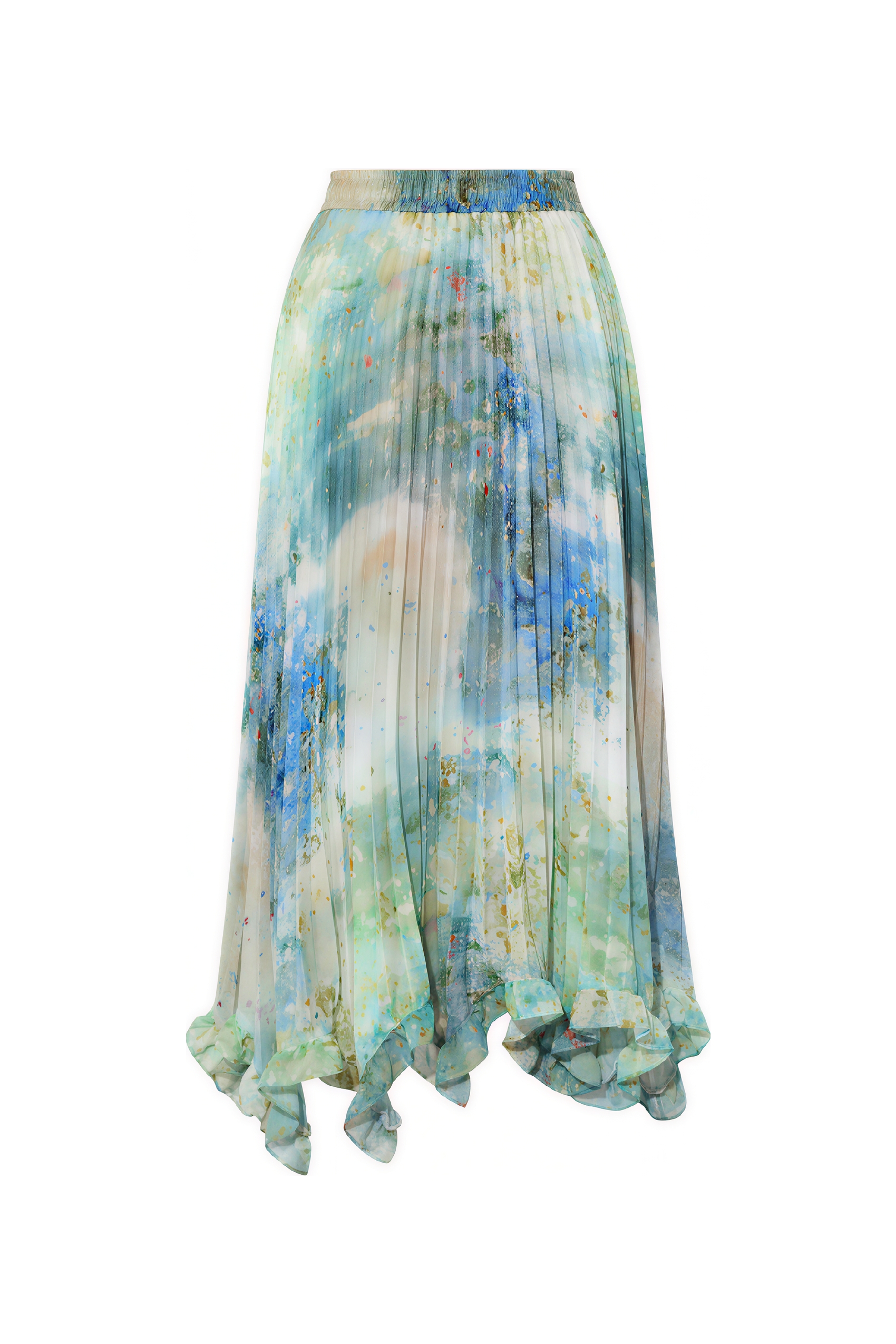 Vintage Printed Ruffle Pleated Skirt