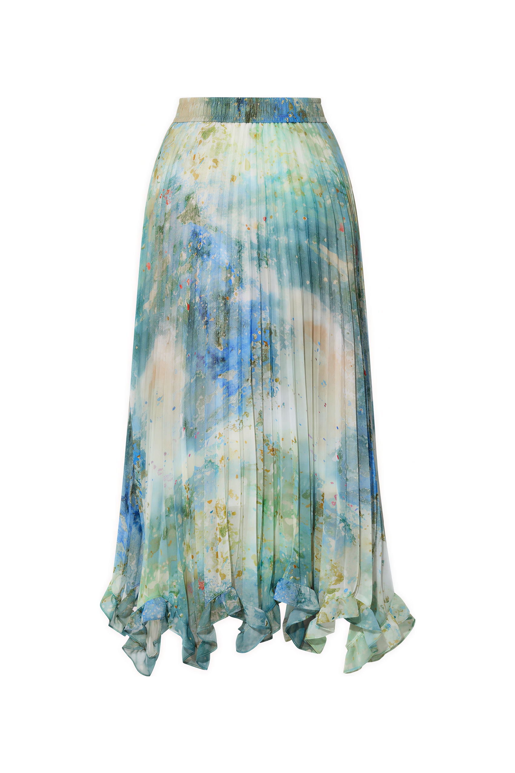 Vintage Printed Ruffle Pleated Skirt