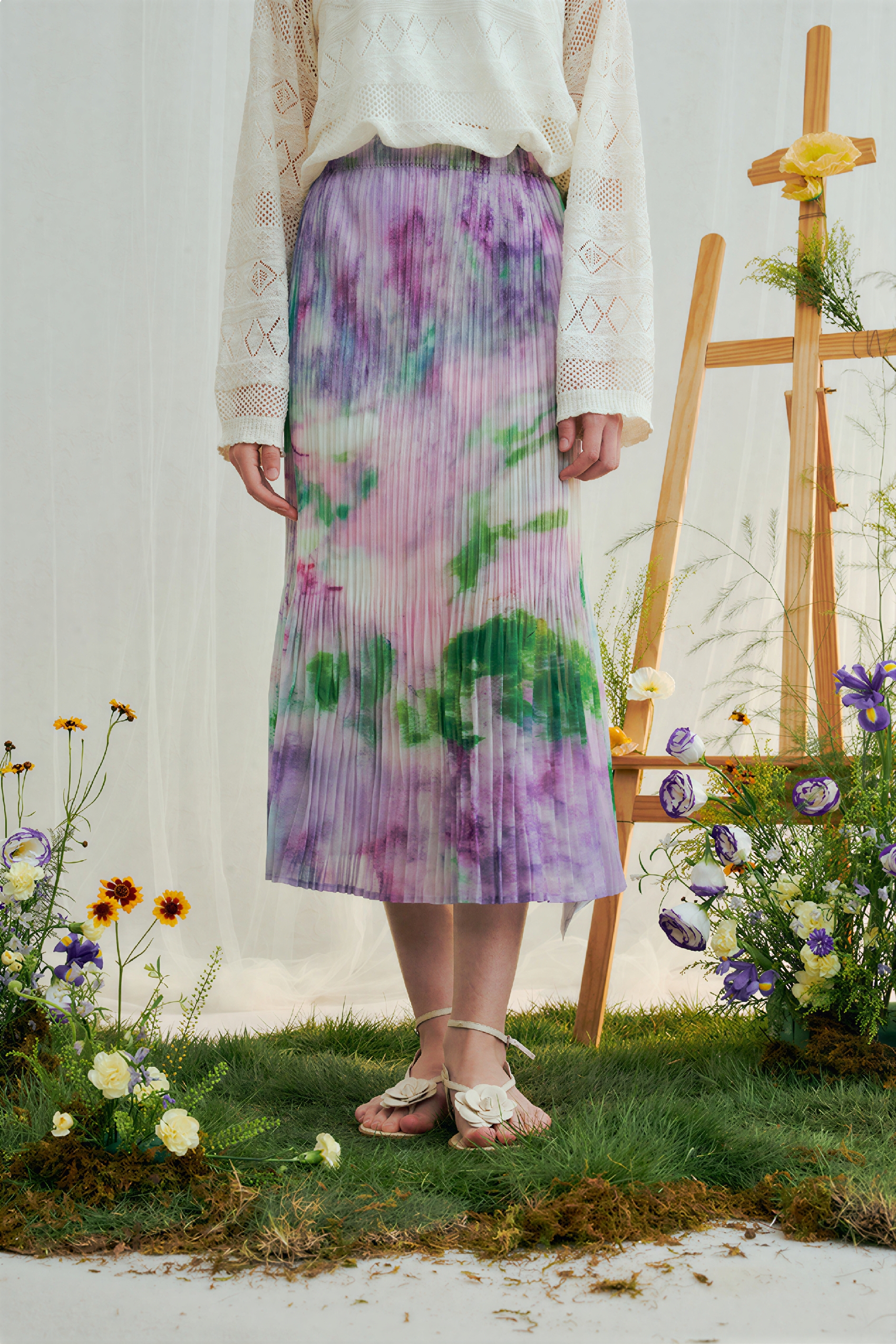 Vintage Printed High-Waist Pleated Skirt