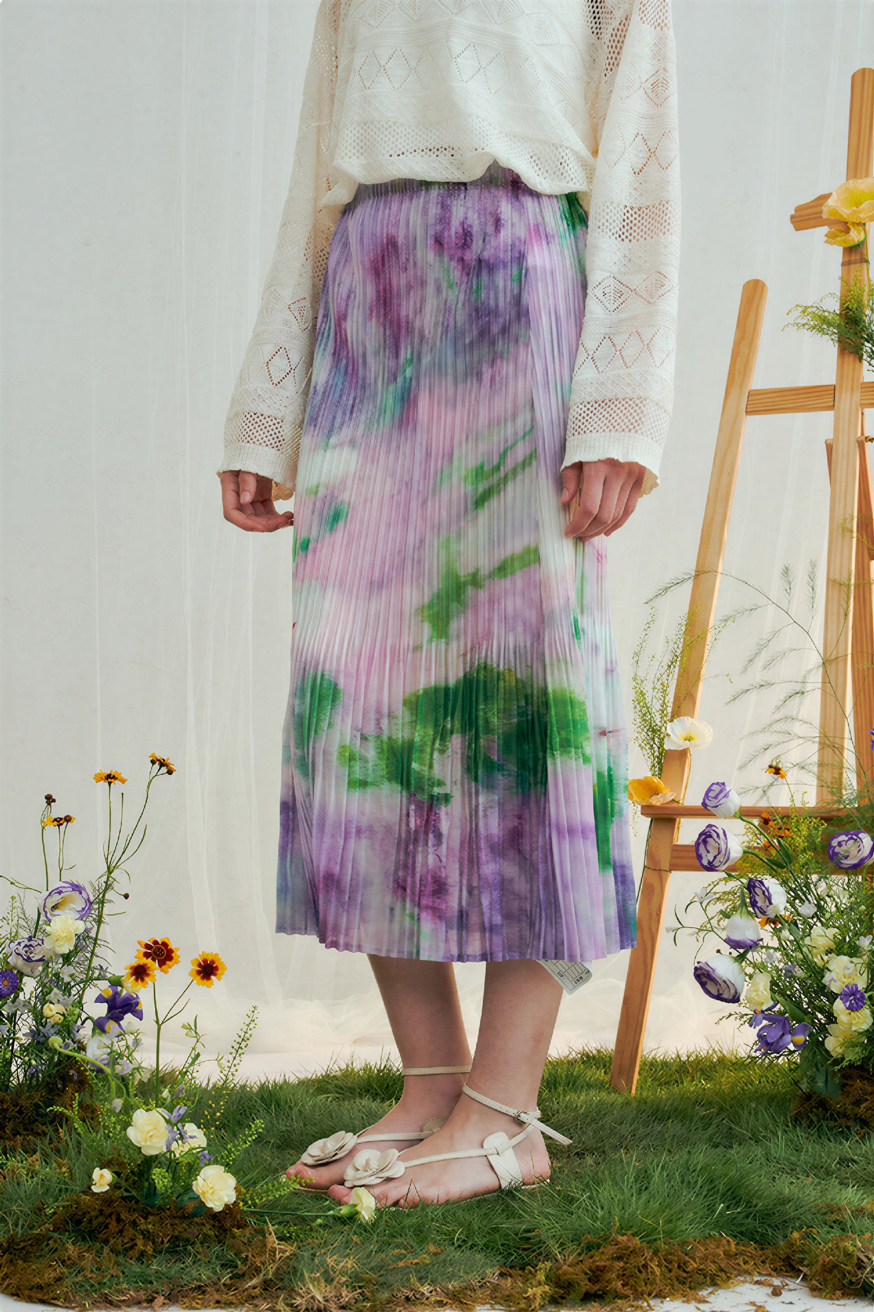 Vintage Printed High-Waist Pleated Skirt