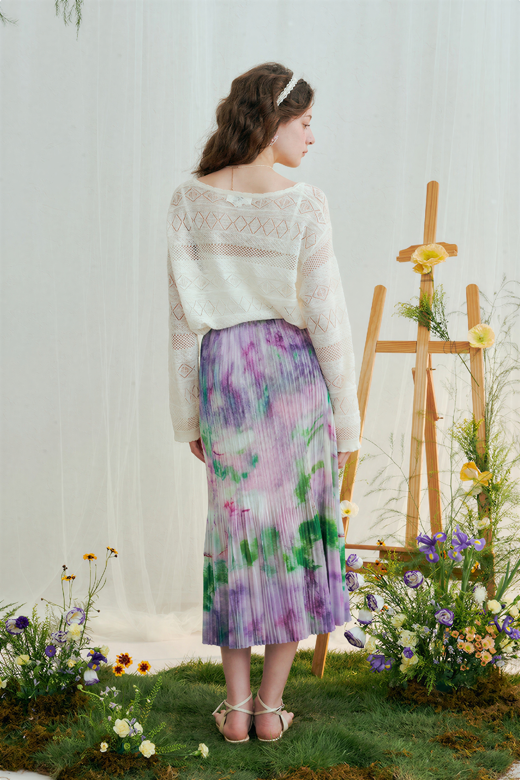 Vintage Printed High-Waist Pleated Skirt