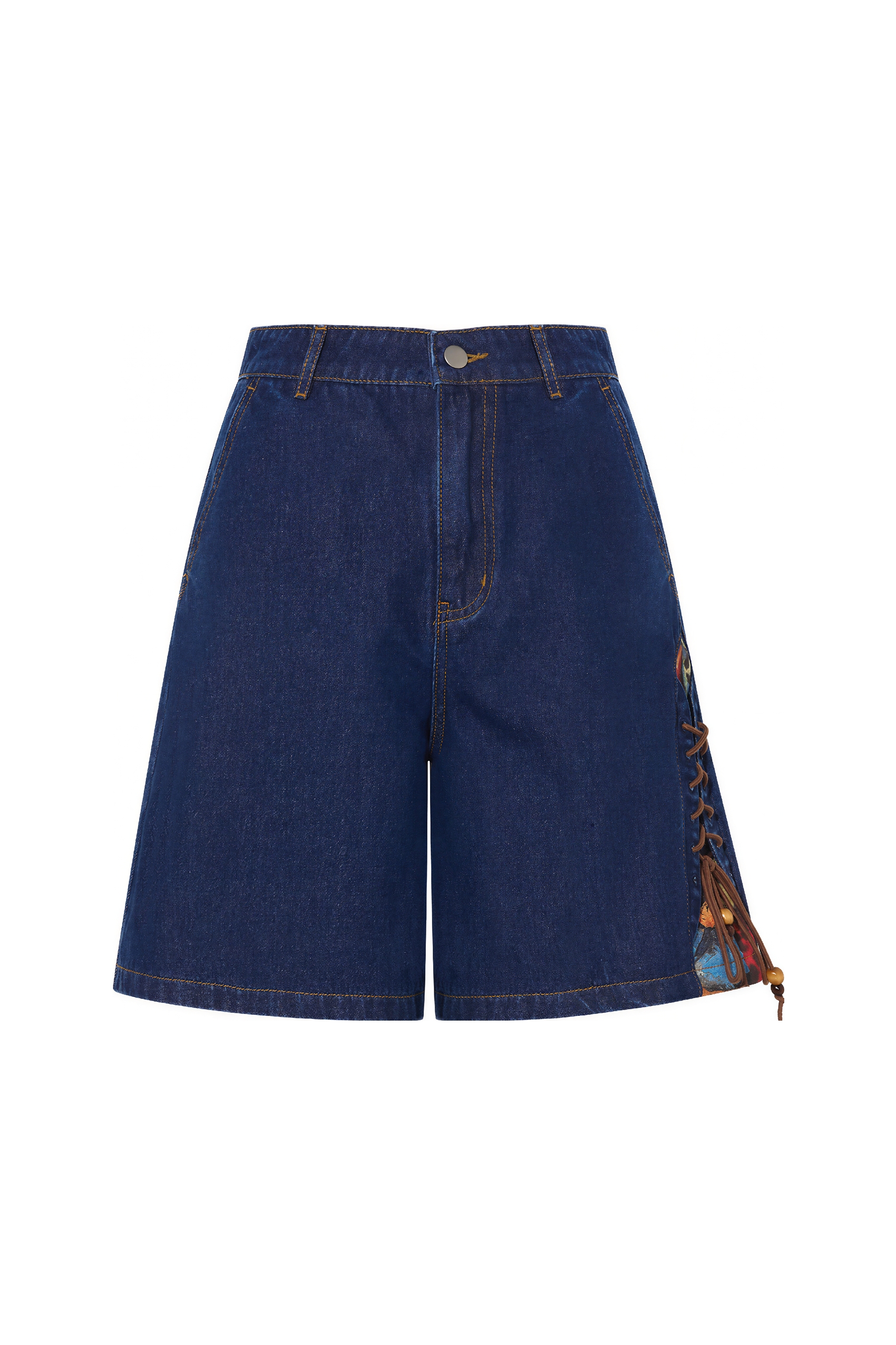 Casual Printed Patchwork Denim Shorts