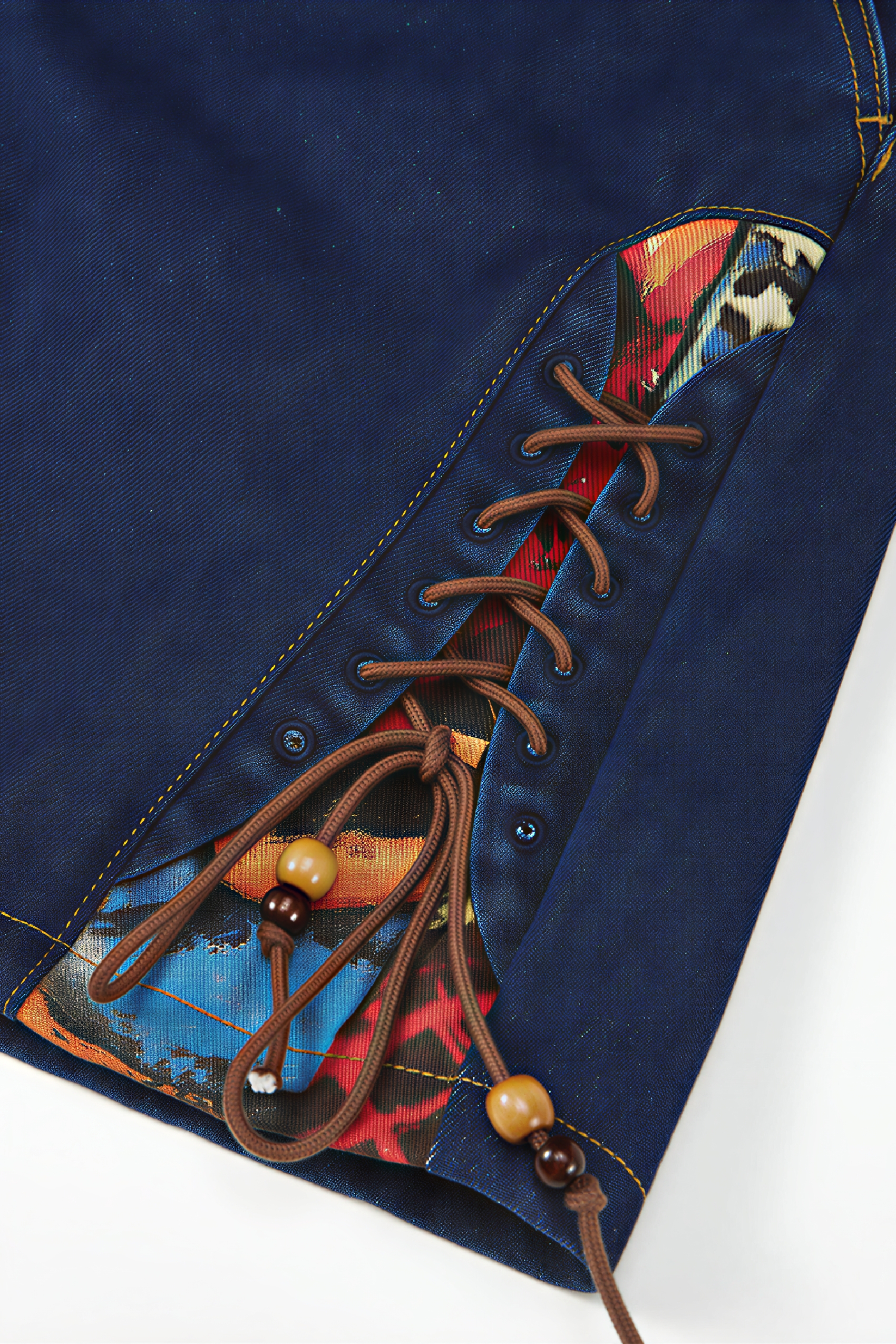 Casual Printed Patchwork Denim Shorts