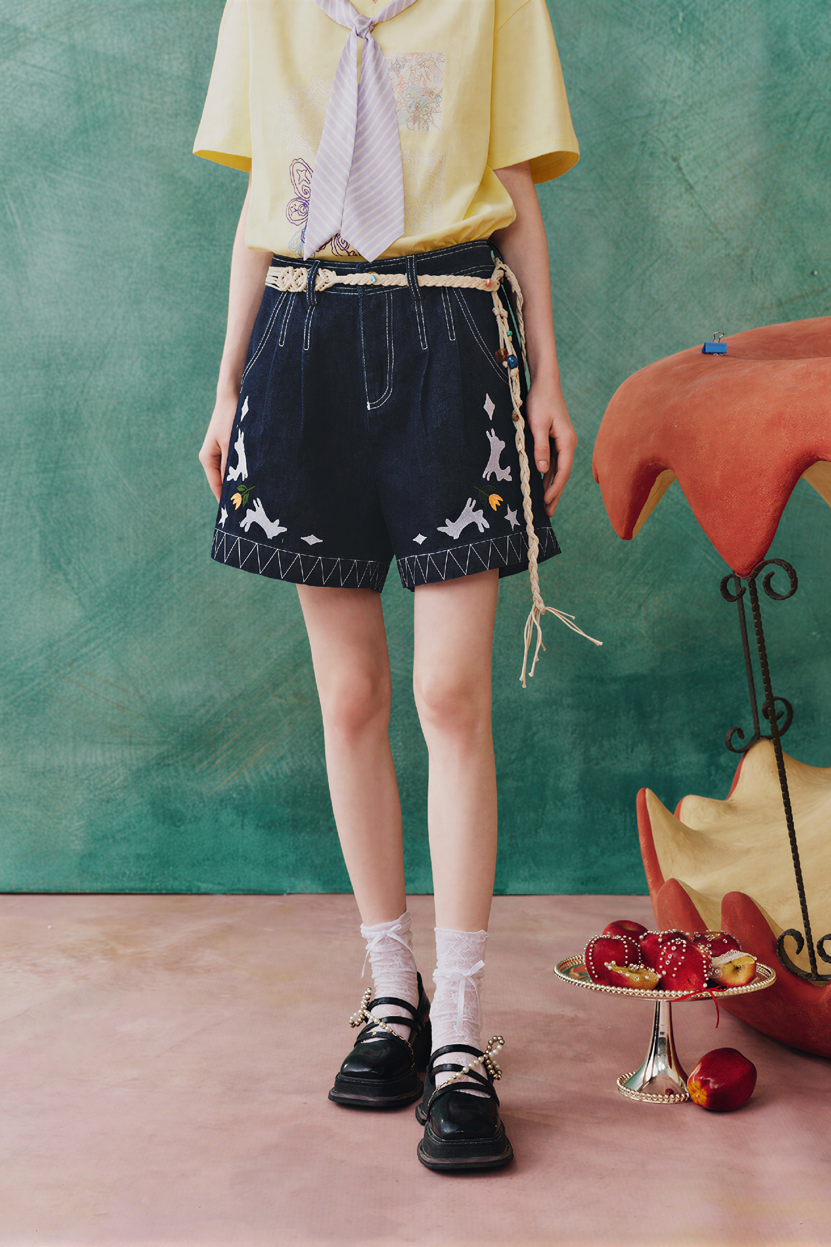 High-Waisted A-Line Slimming Denim Shorts