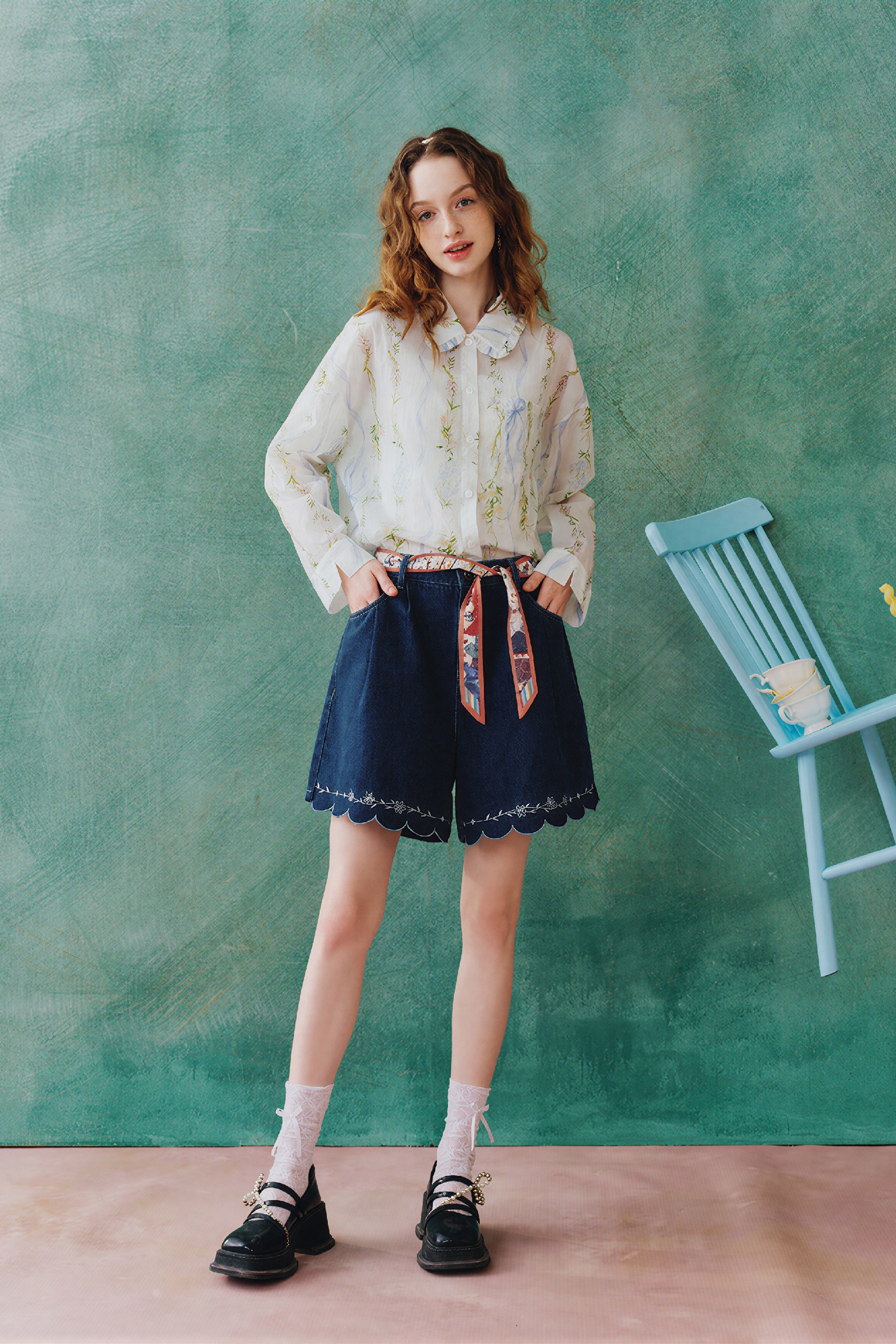 Relaxed Straight Wide-Leg Denim Shorts