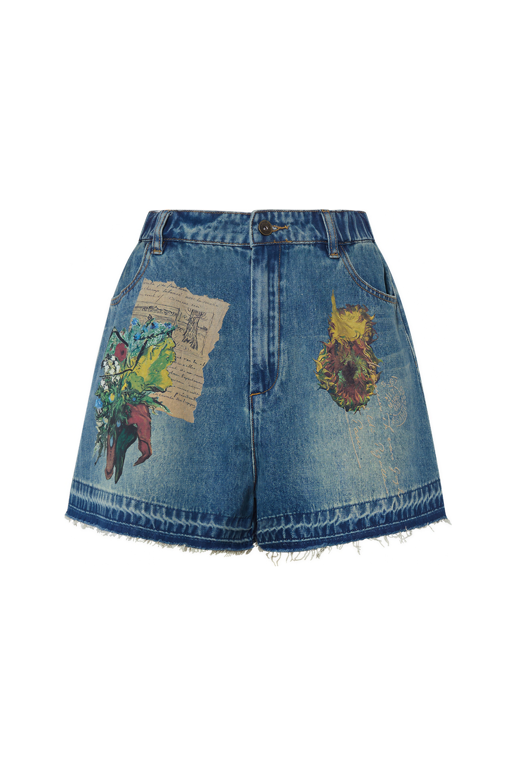 Printed Washed Designer Denim Shorts