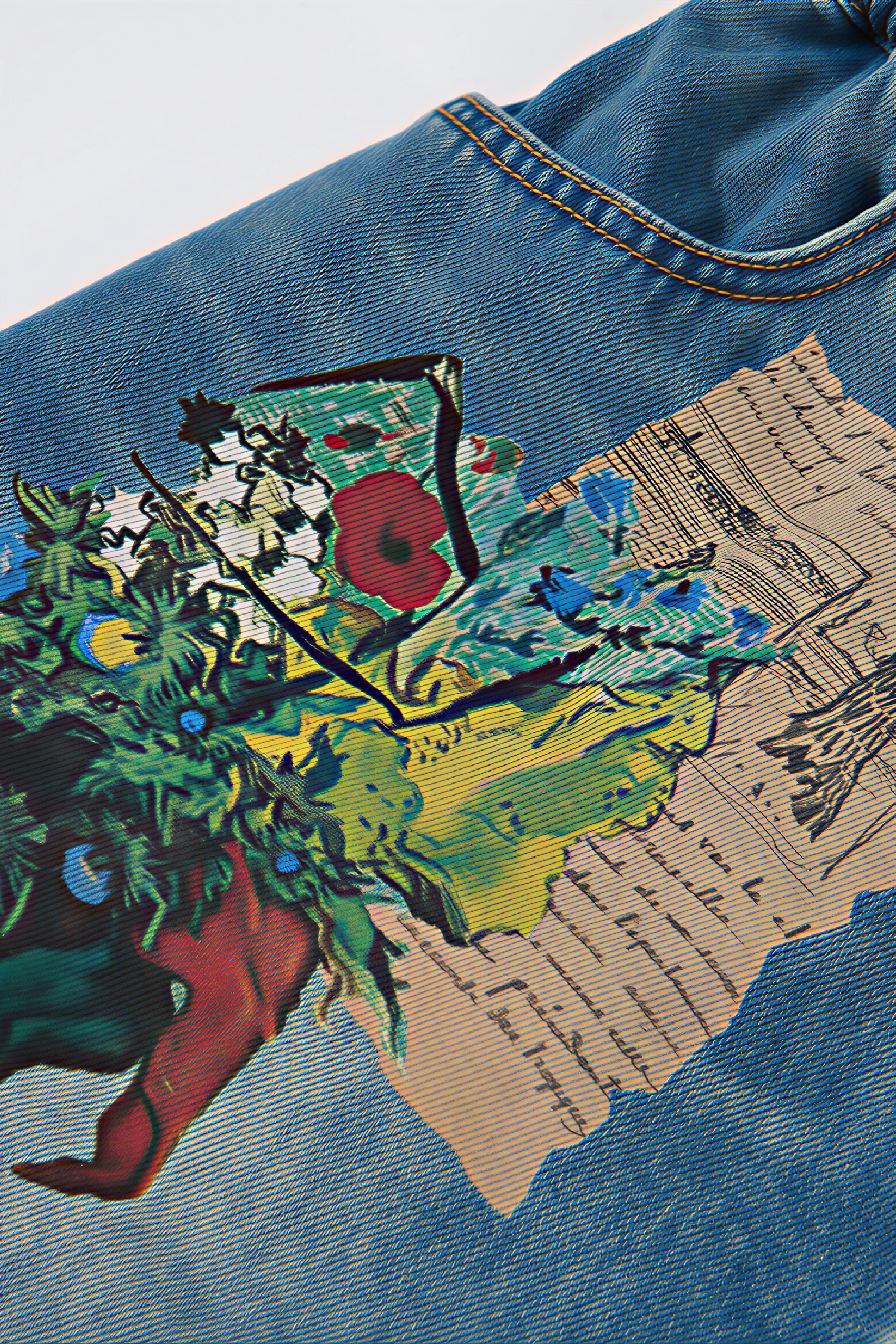 Printed Washed Designer Denim Shorts