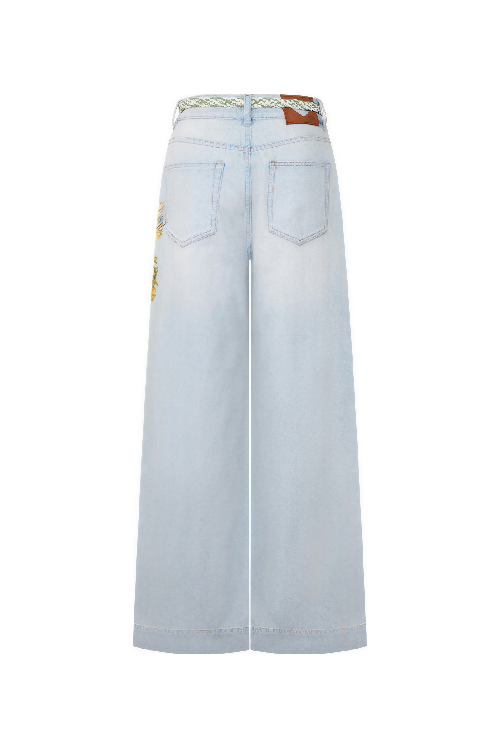 Light Wash Printed Wide-Leg Jeans
