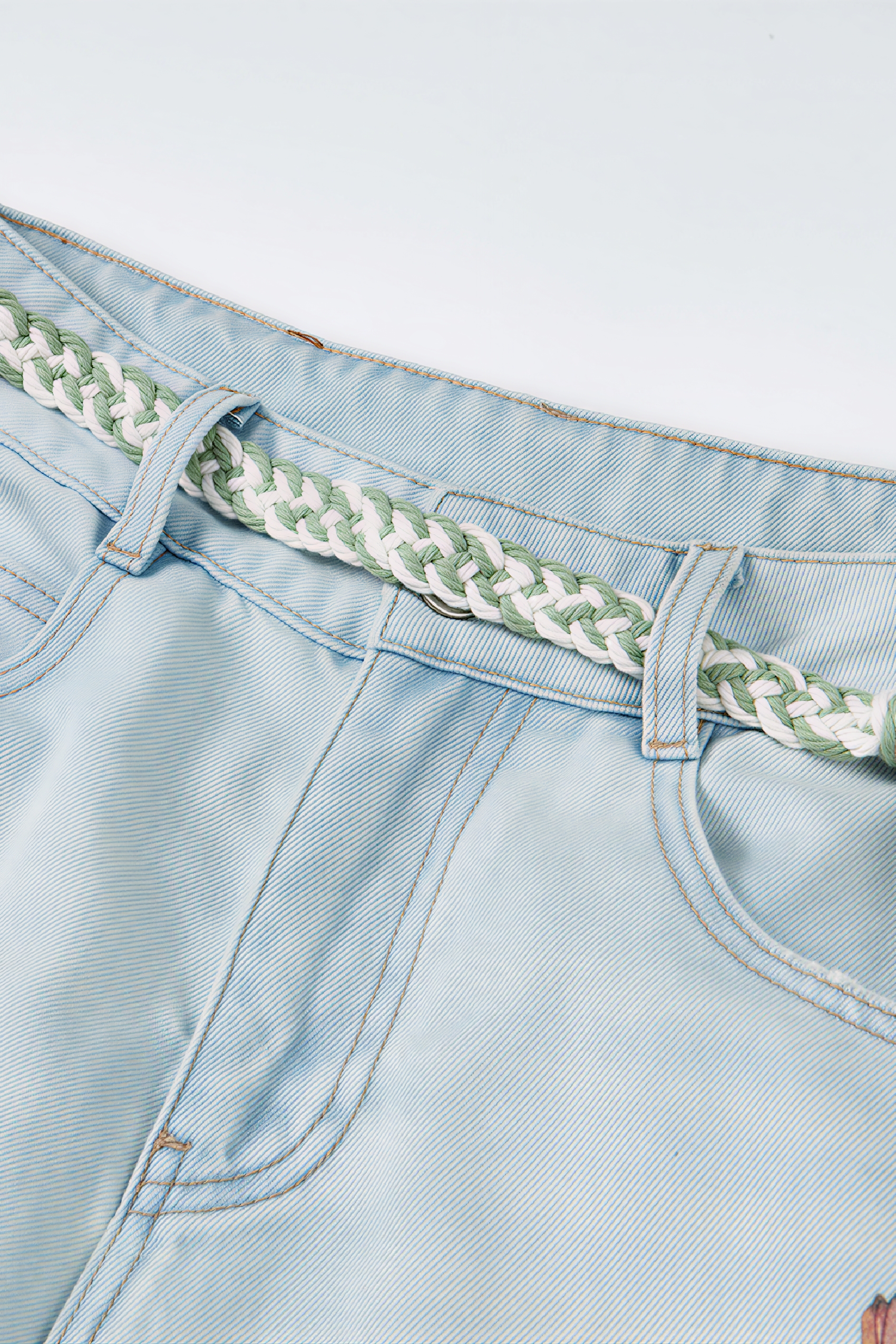 Light Wash Printed Wide-Leg Jeans