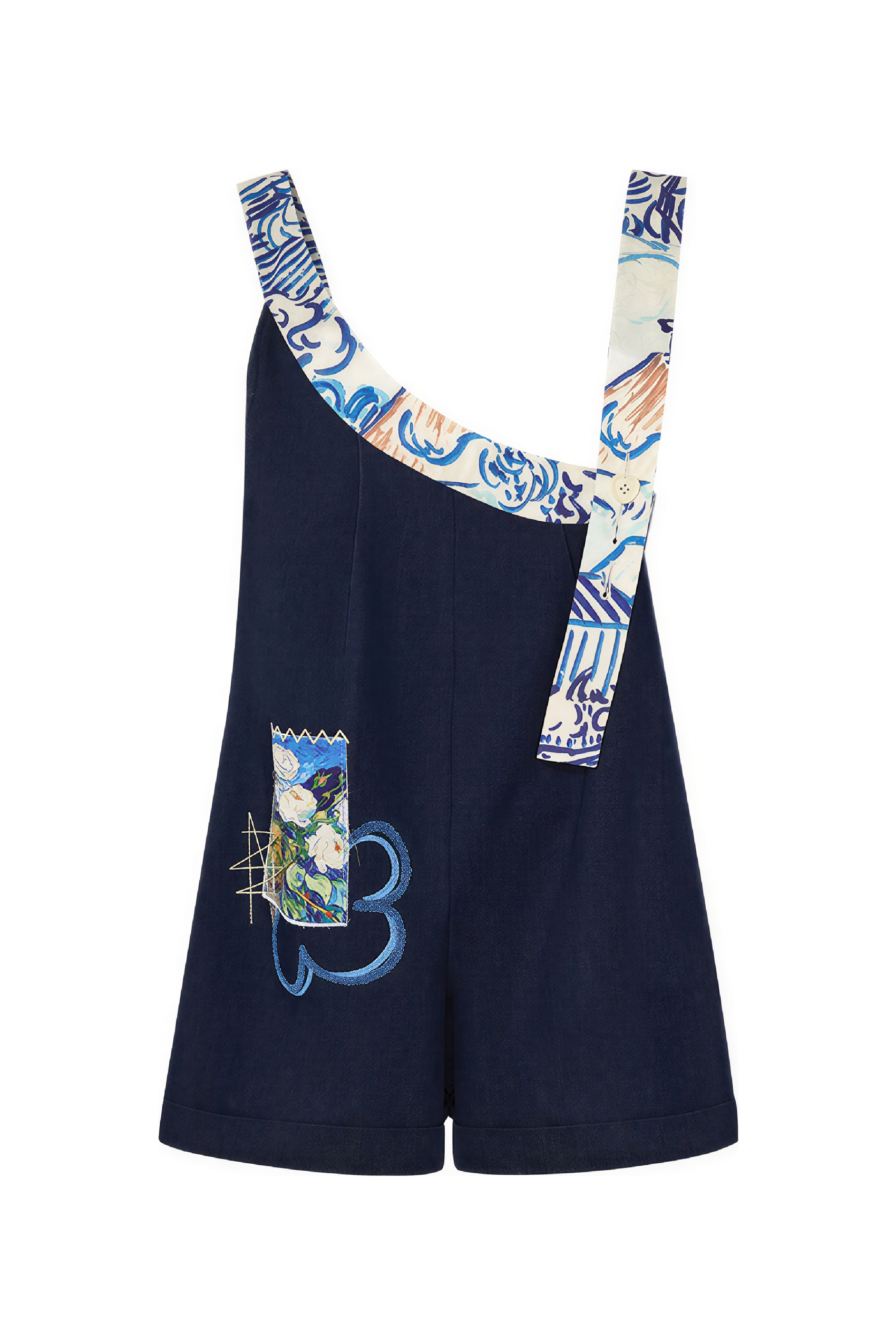 High-Waist Relaxed Wide-Leg Overall Shorts