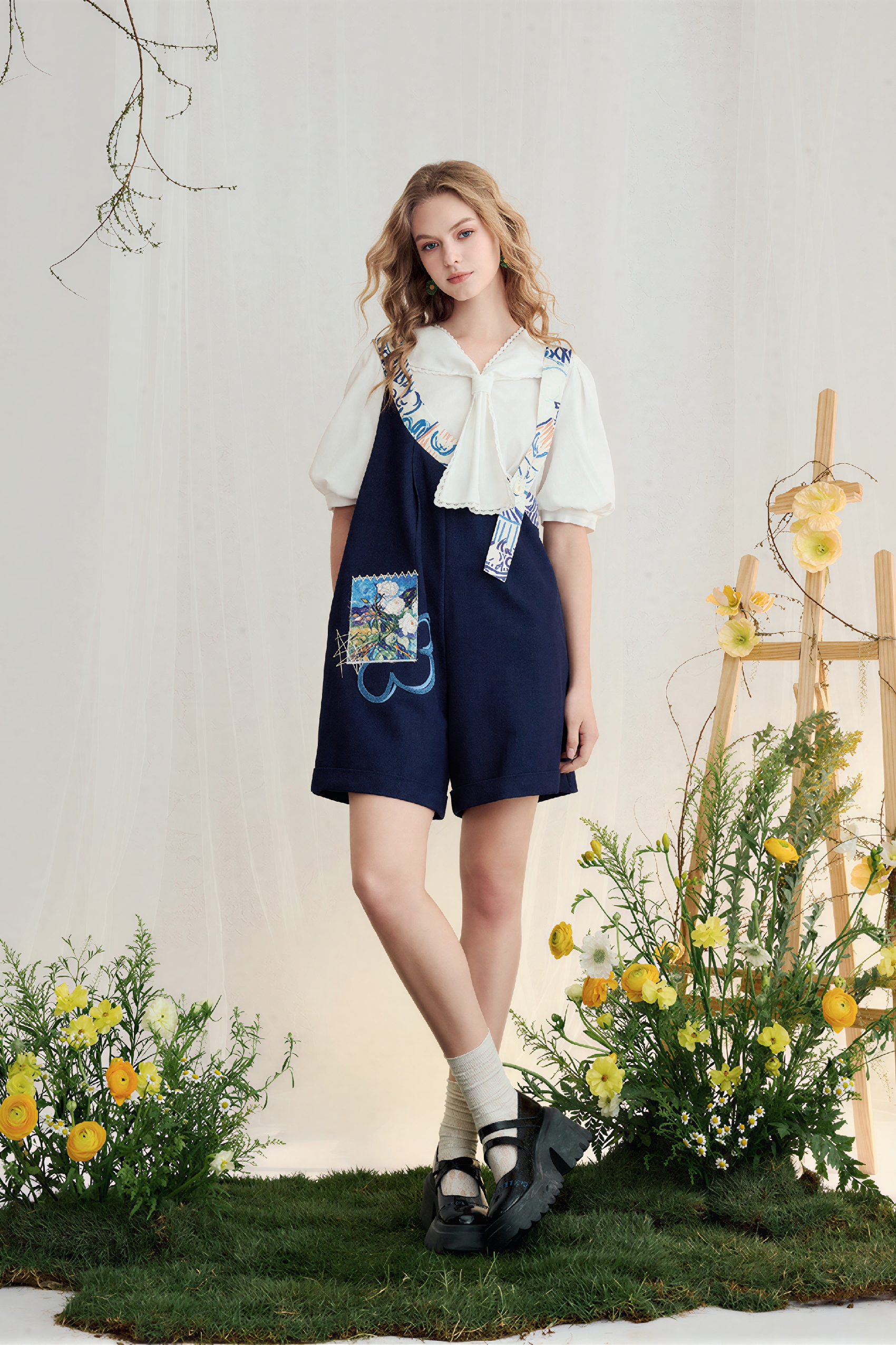 High-Waist Relaxed Wide-Leg Overall Shorts