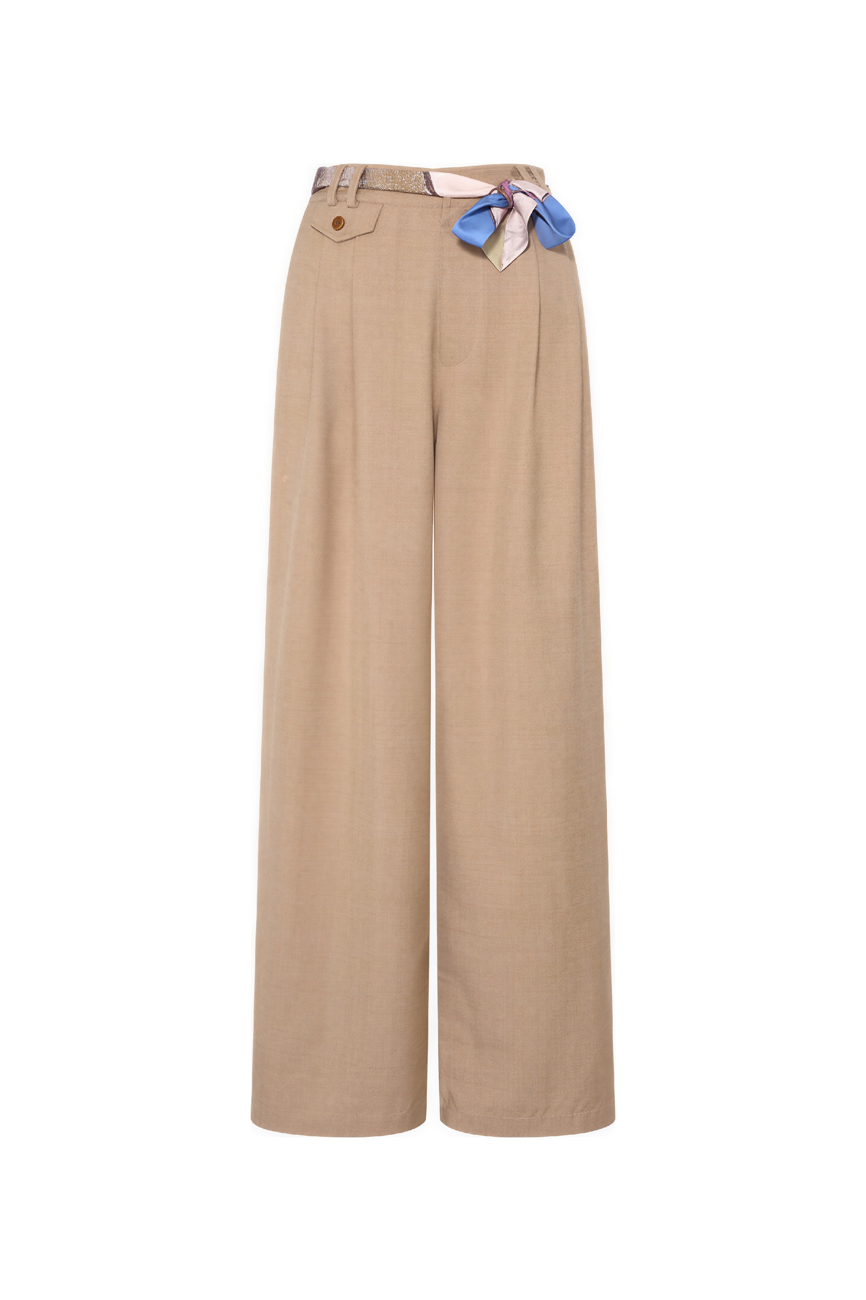 Khaki Draped Relaxed Straight Pants
