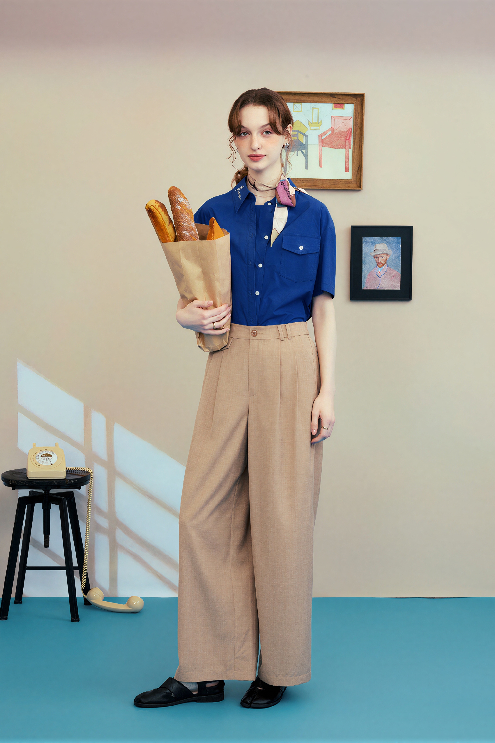 Khaki Draped Relaxed Straight Pants
