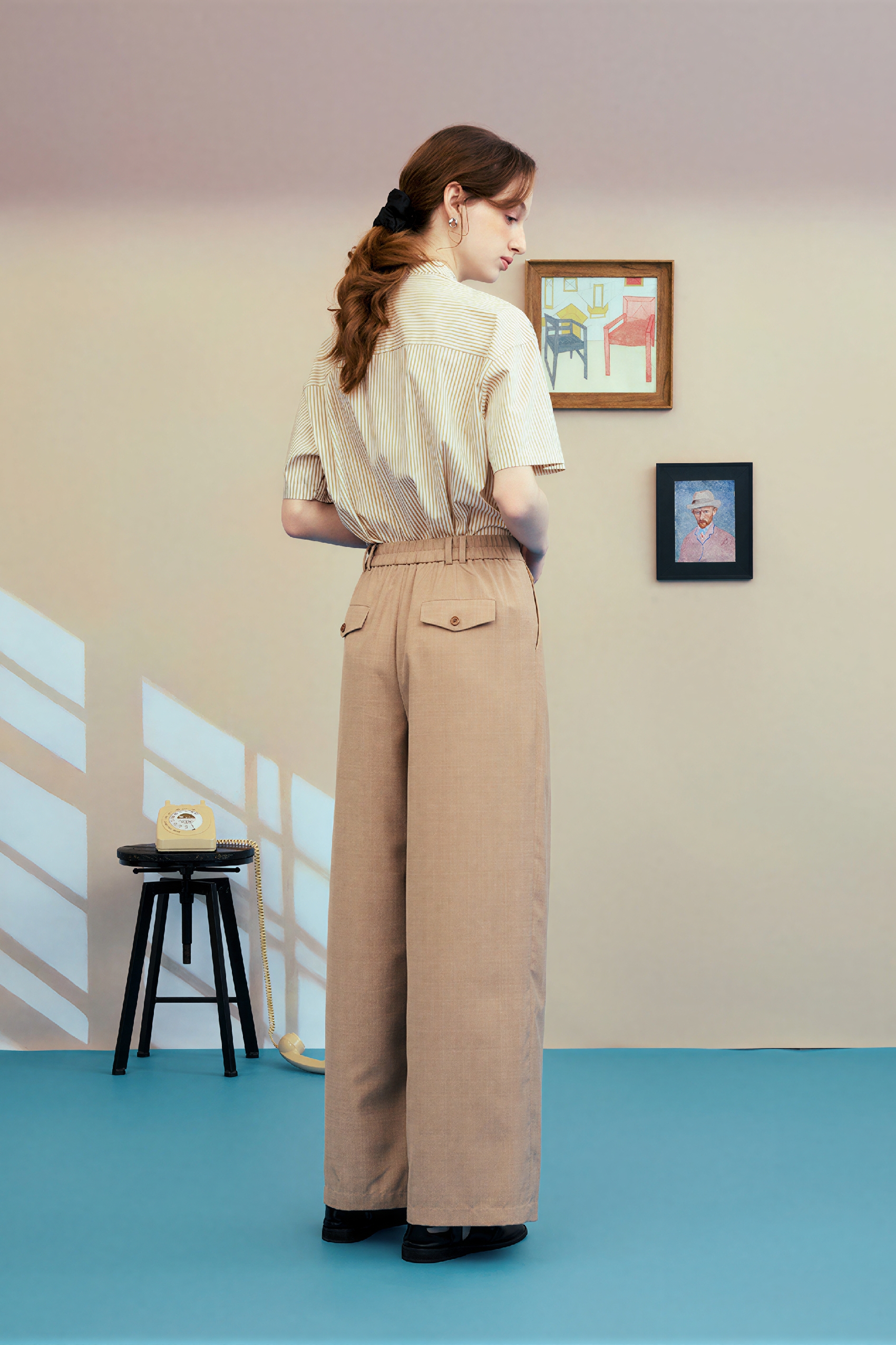 Khaki Draped Relaxed Straight Pants