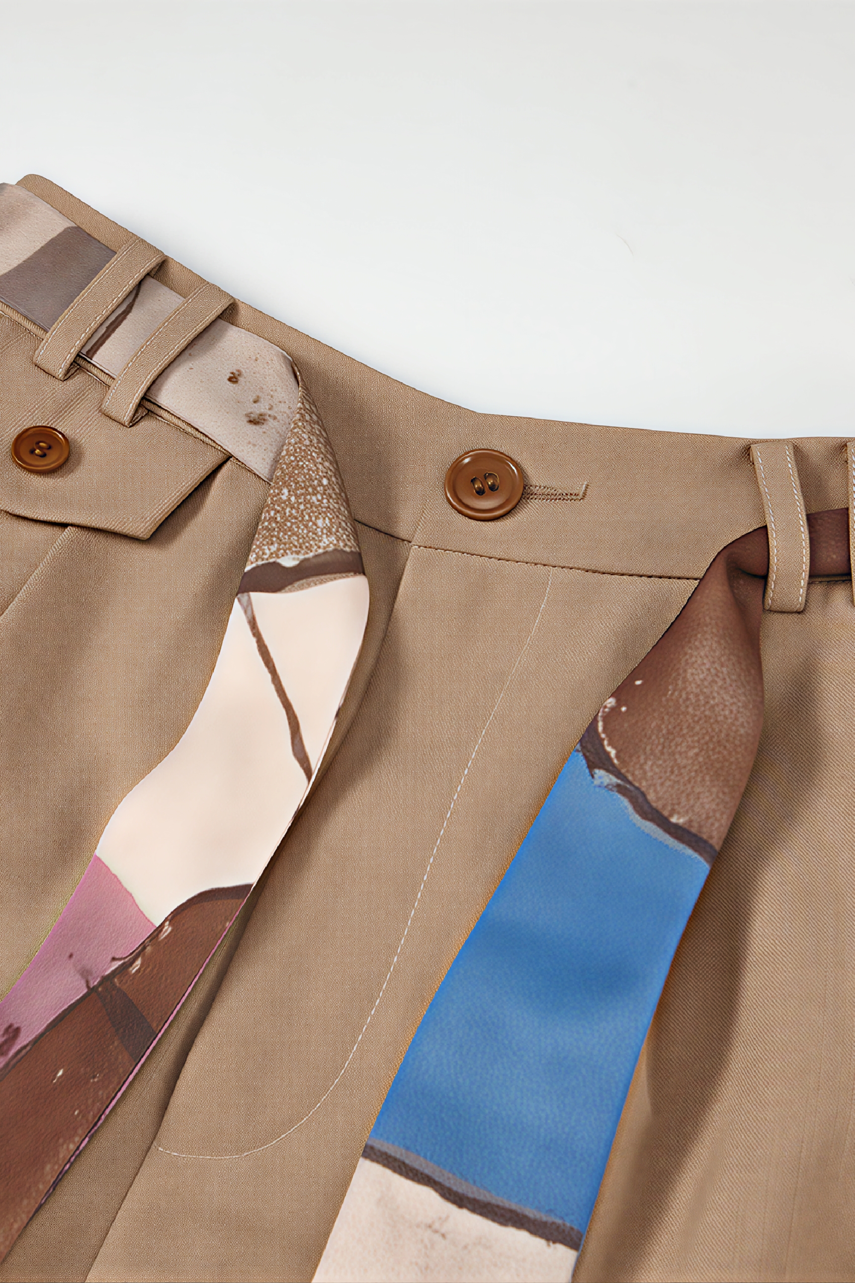 Khaki Draped Relaxed Straight Pants