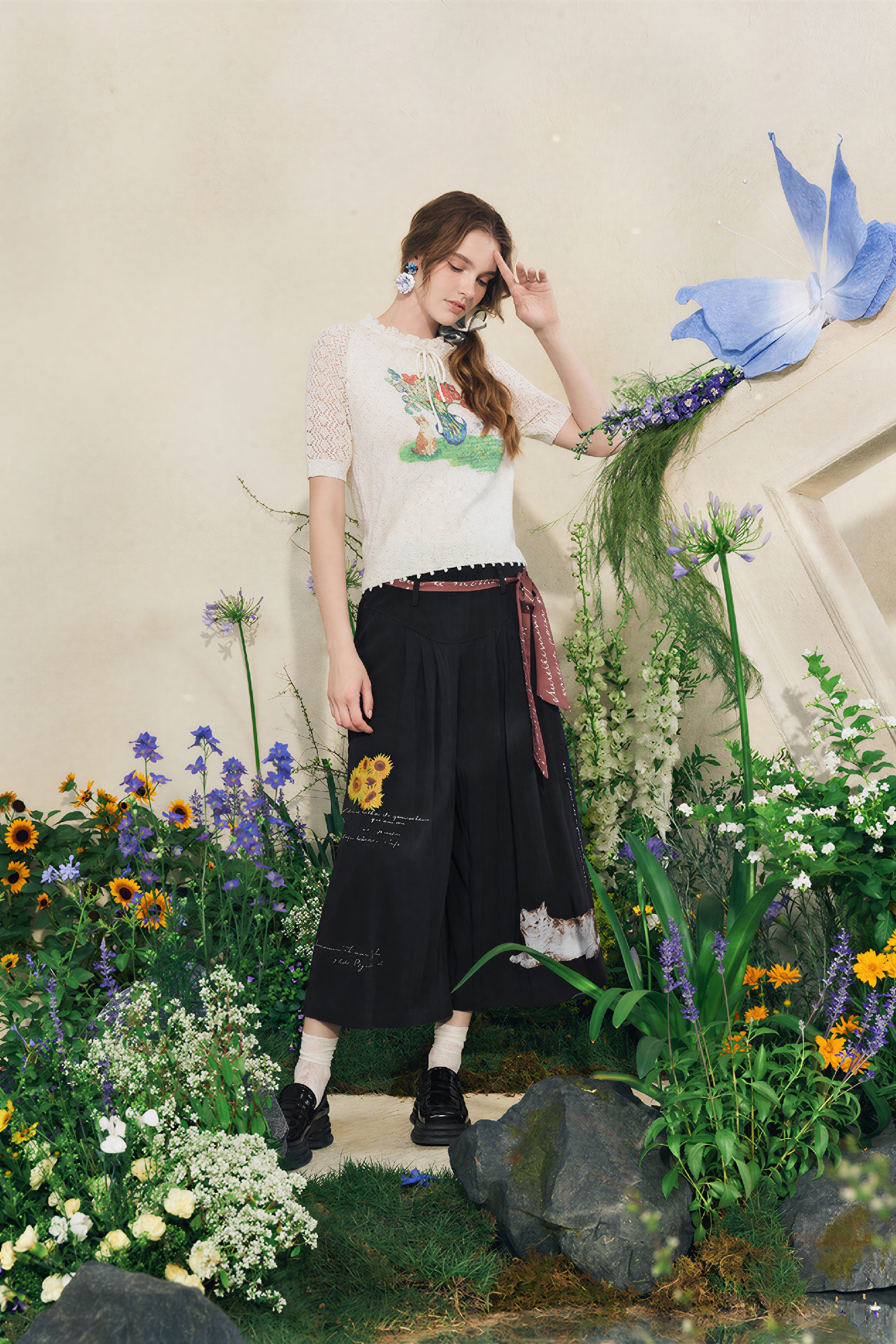 Lightweight Printed Cropped Culottes-LYONSENS