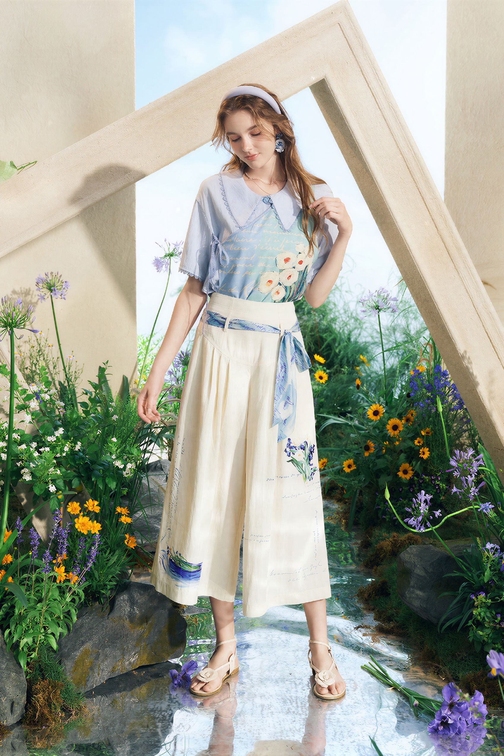 Lightweight Printed Cropped Culottes-LYONSENS