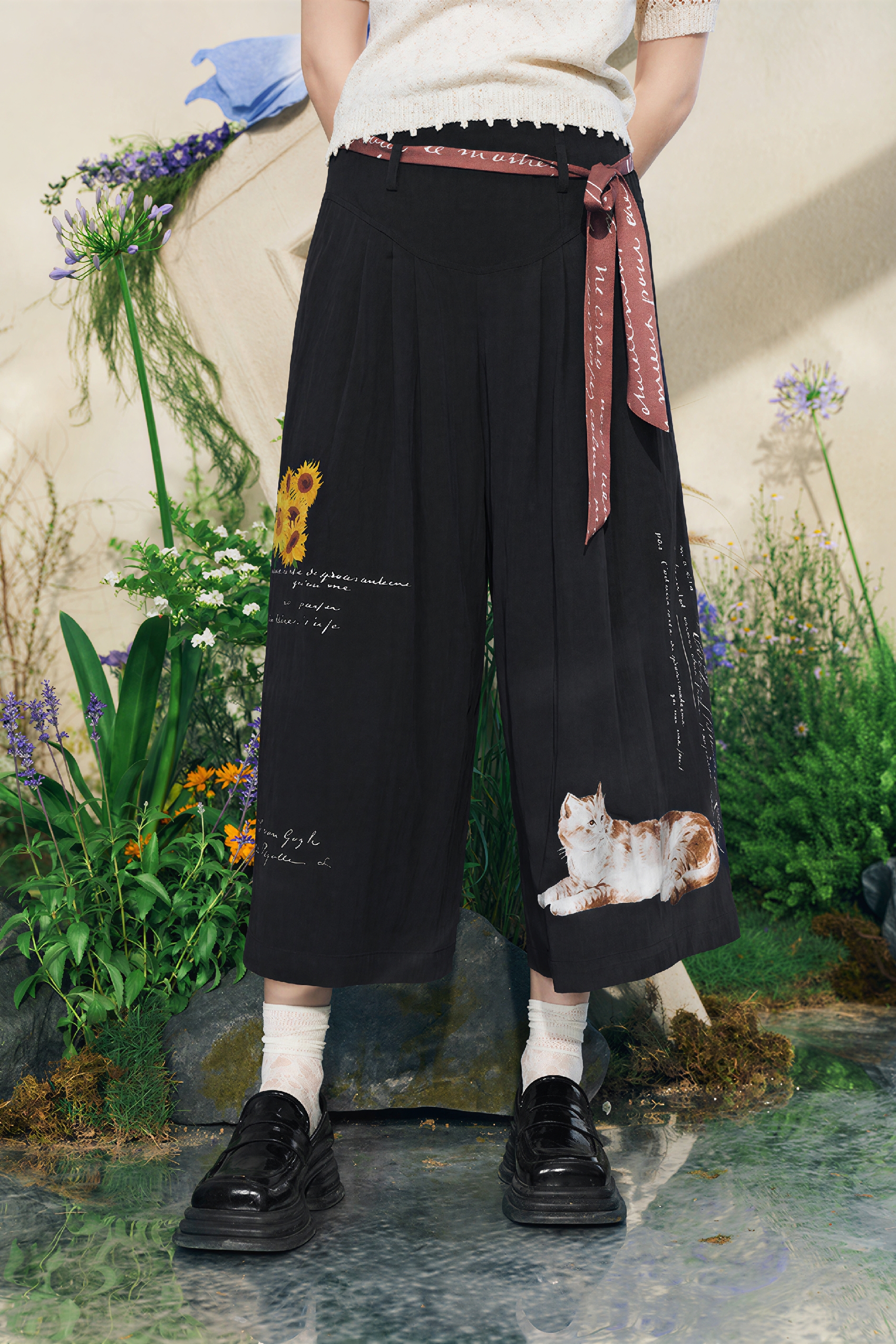 Lightweight Printed Cropped Culottes-LYONSENS