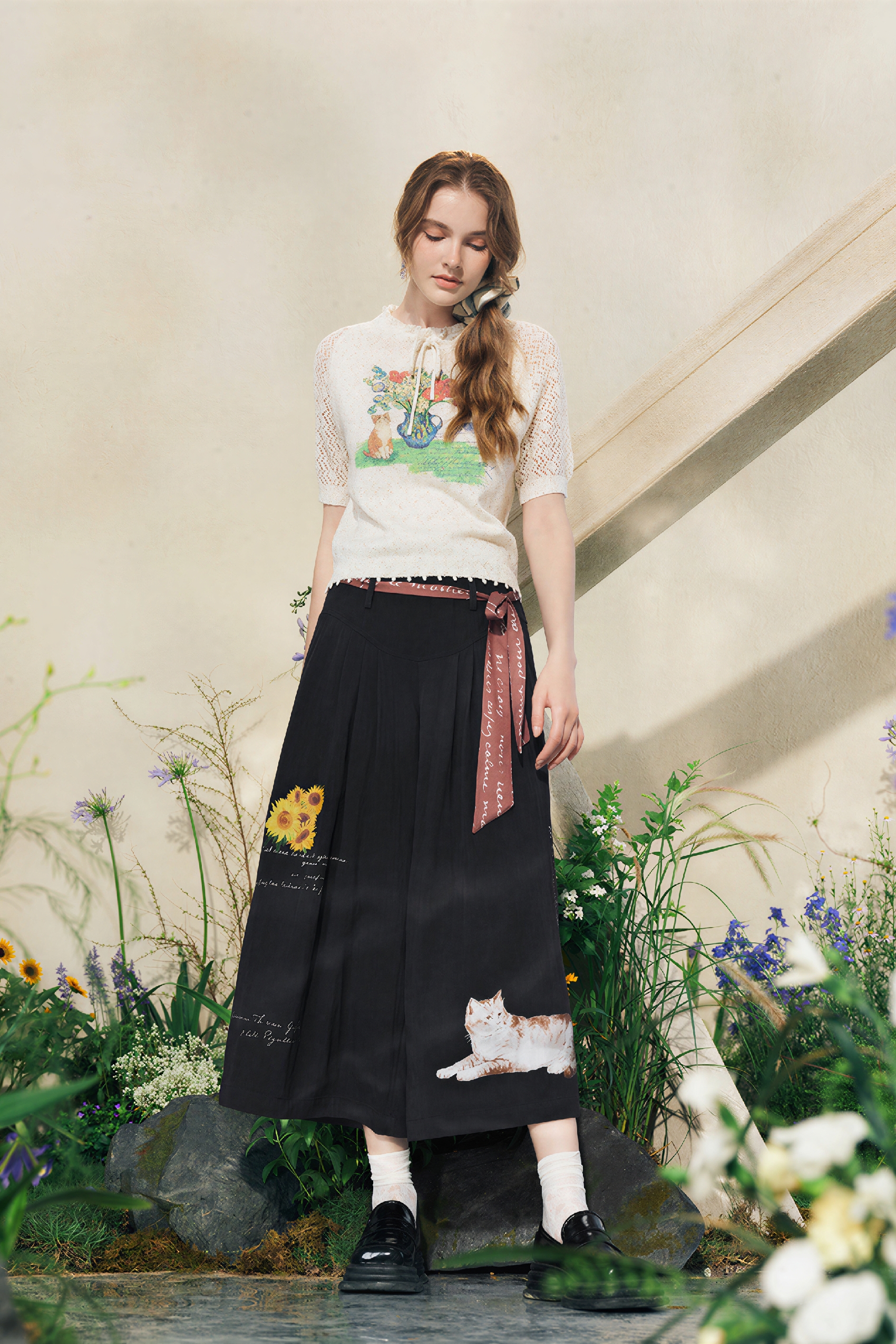 Lightweight Printed Cropped Culottes-LYONSENS