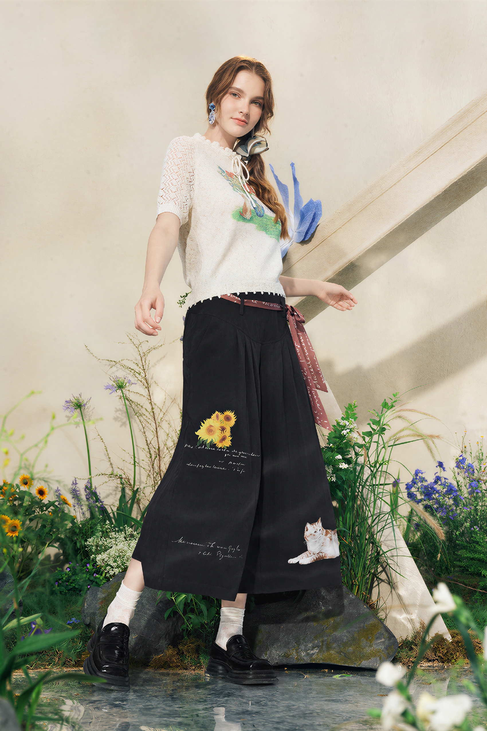 Lightweight Printed Cropped Culottes-LYONSENS