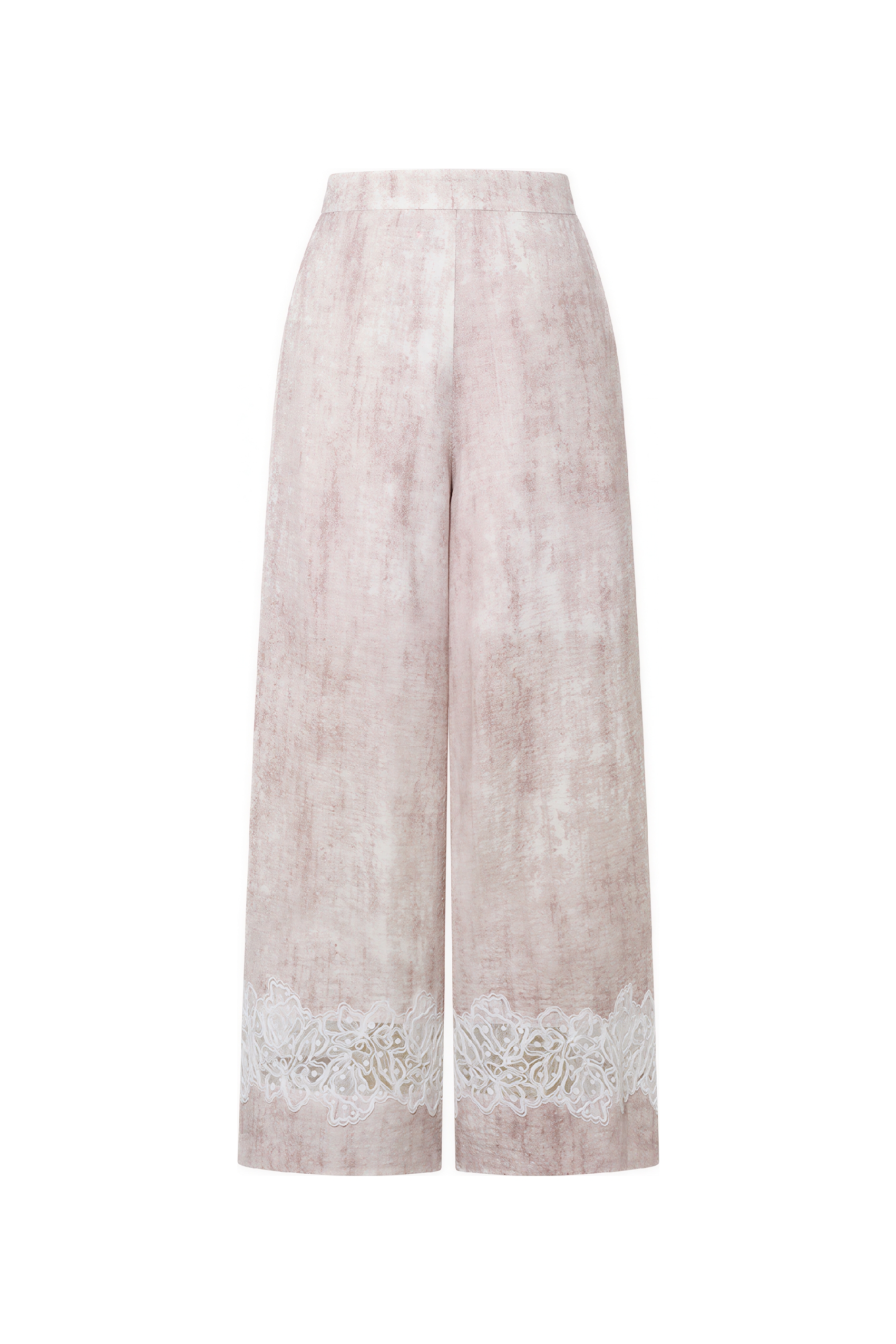 Printed Lace-Trim Cropped Pants