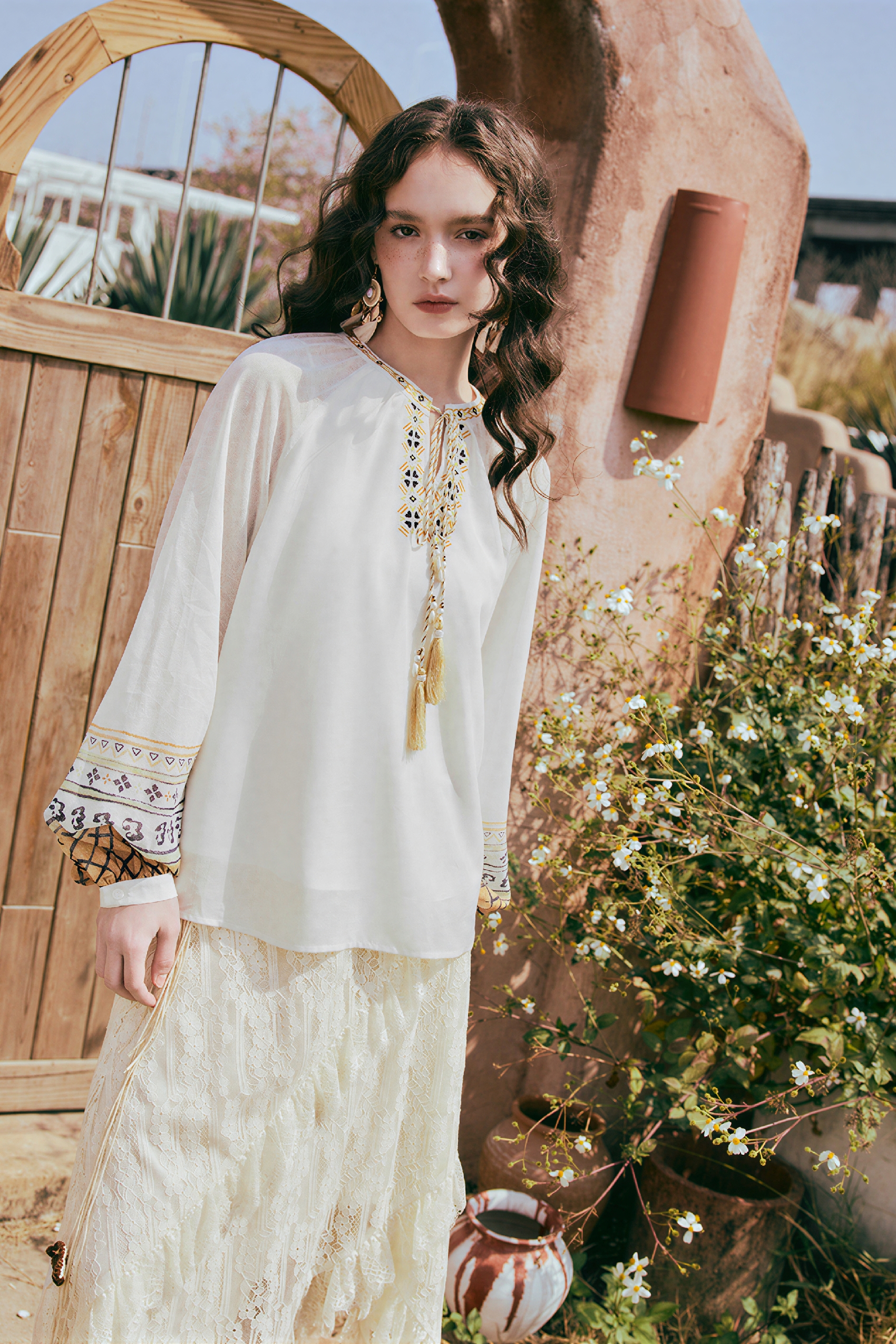 Ethnic Embroidered Chiffon Blouse