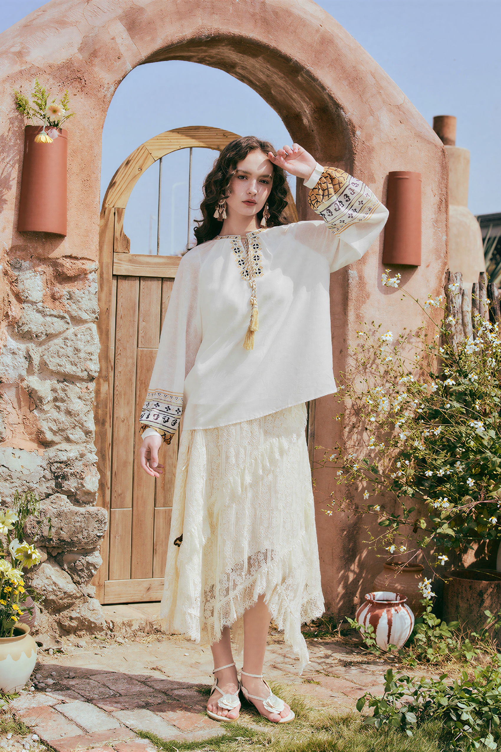 Ethnic Embroidered Chiffon Blouse