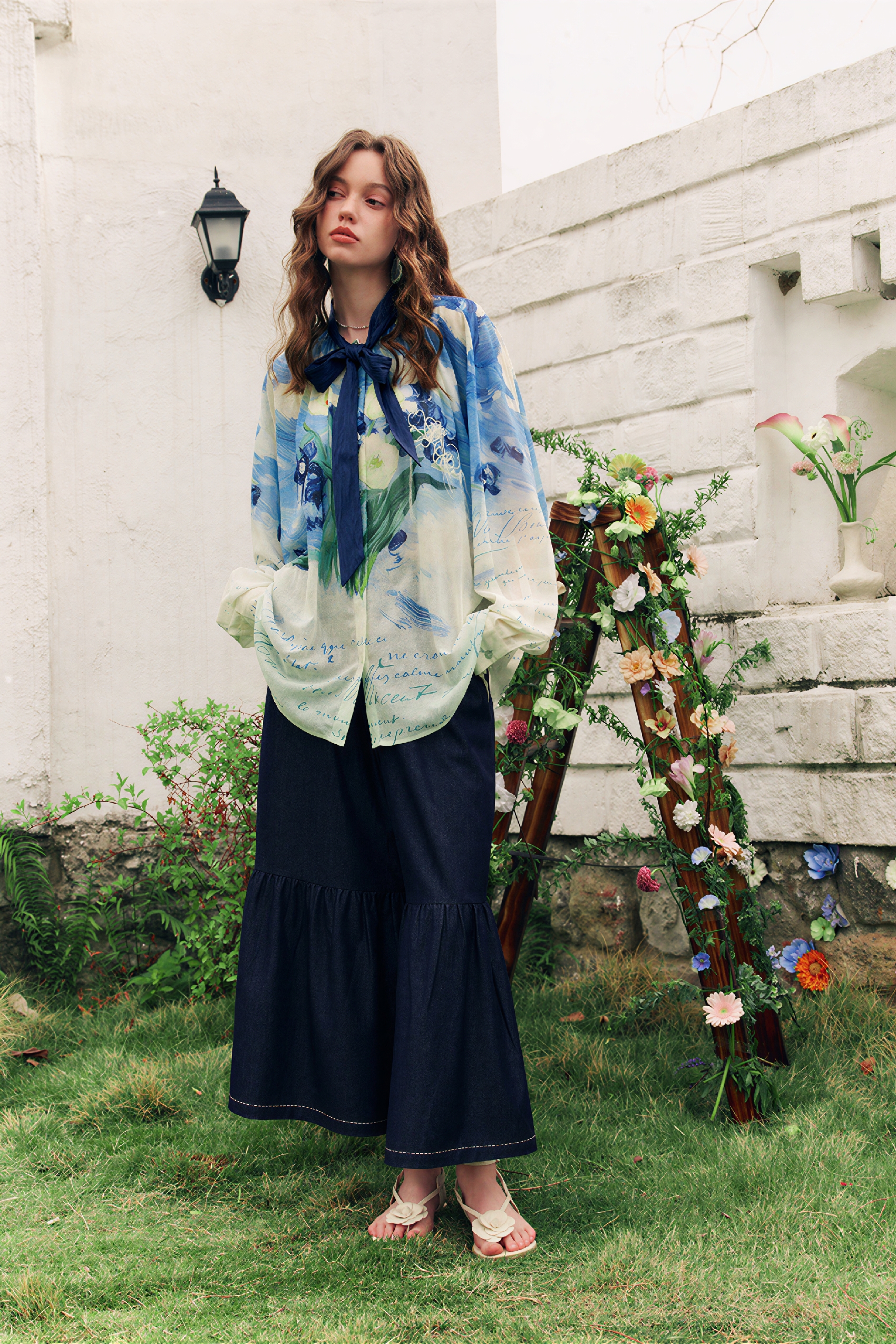 French Printed Relaxed Chiffon Shirt-LYONSENS