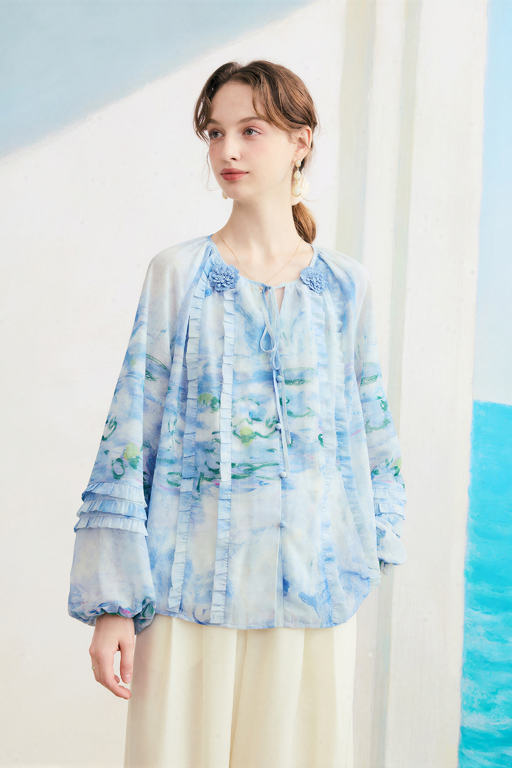 French Printed Versatile Chiffon Blouse-LYONSENS