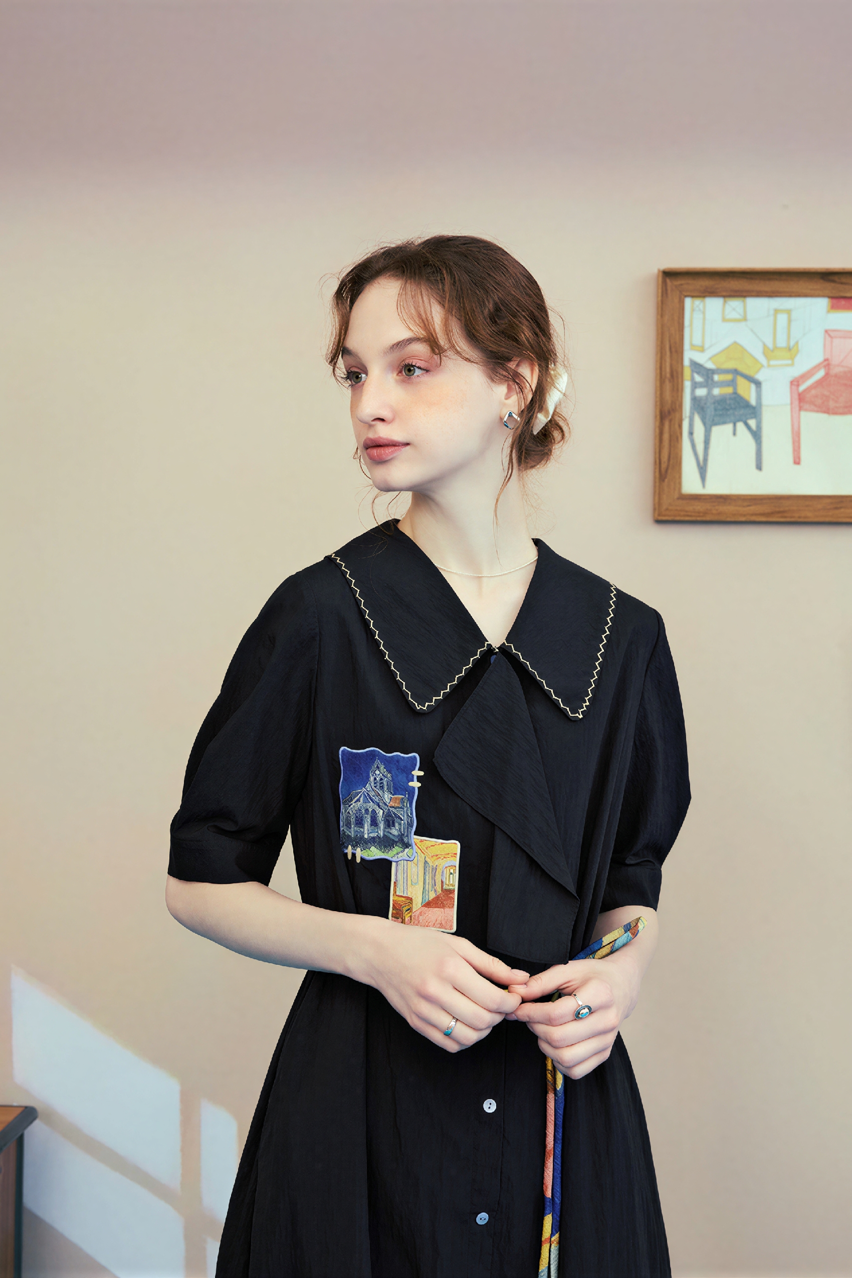 Van Gogh-Inspired Applique Embroidered Dress | LYONSENS Women's Fashion