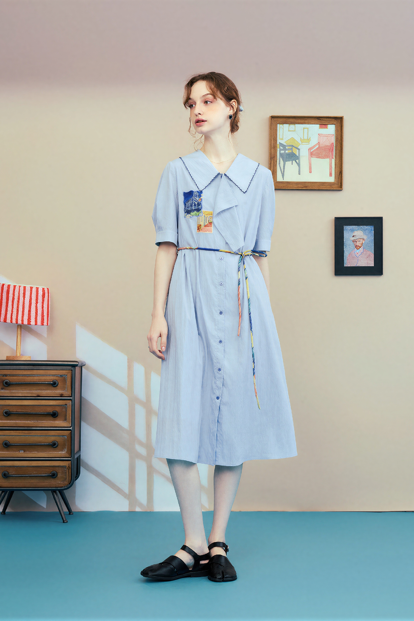 Van Gogh-Inspired Applique Embroidered Dress | LYONSENS Women's Fashion