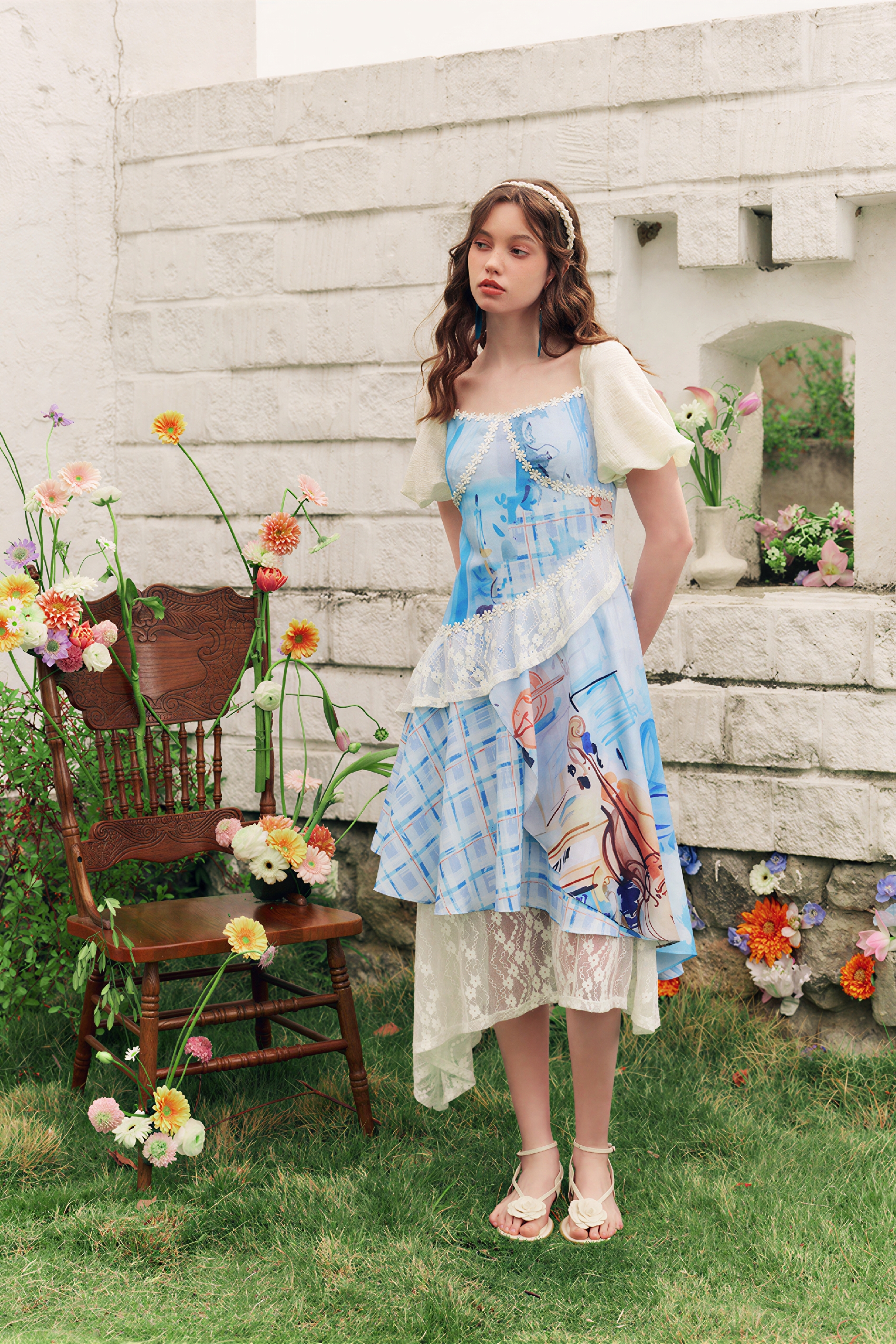 Sweet Puff-Sleeve Designer Dress