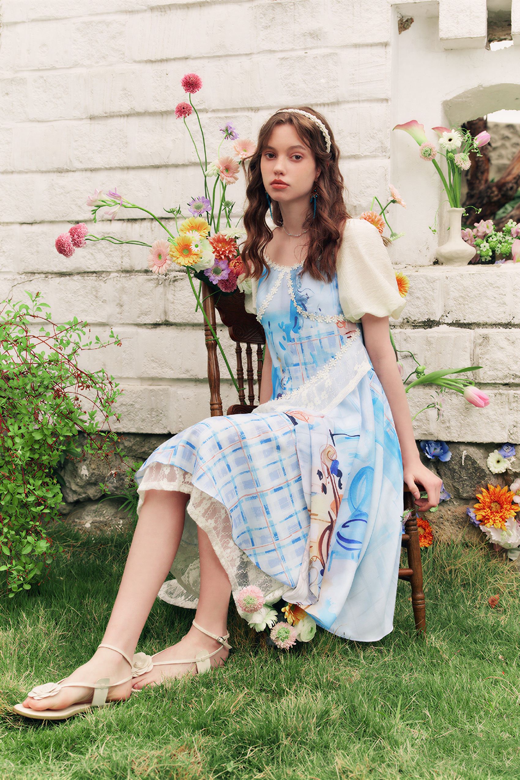 Sweet Puff-Sleeve Designer Dress
