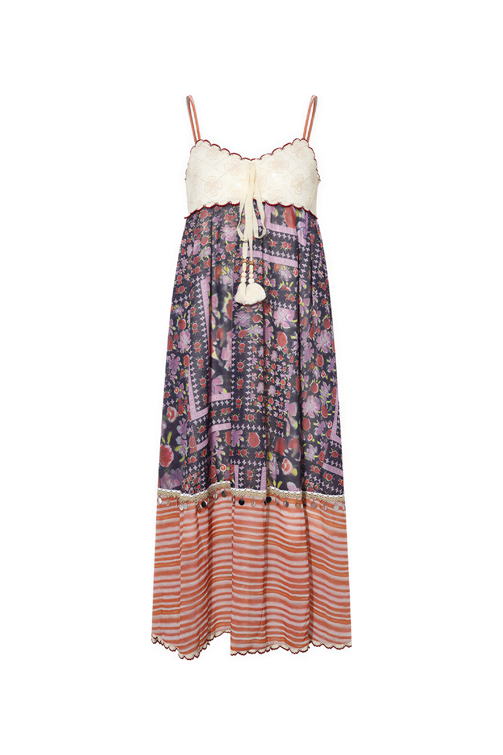 Ethnic-Inspired Lace Patchwork Slip Dress