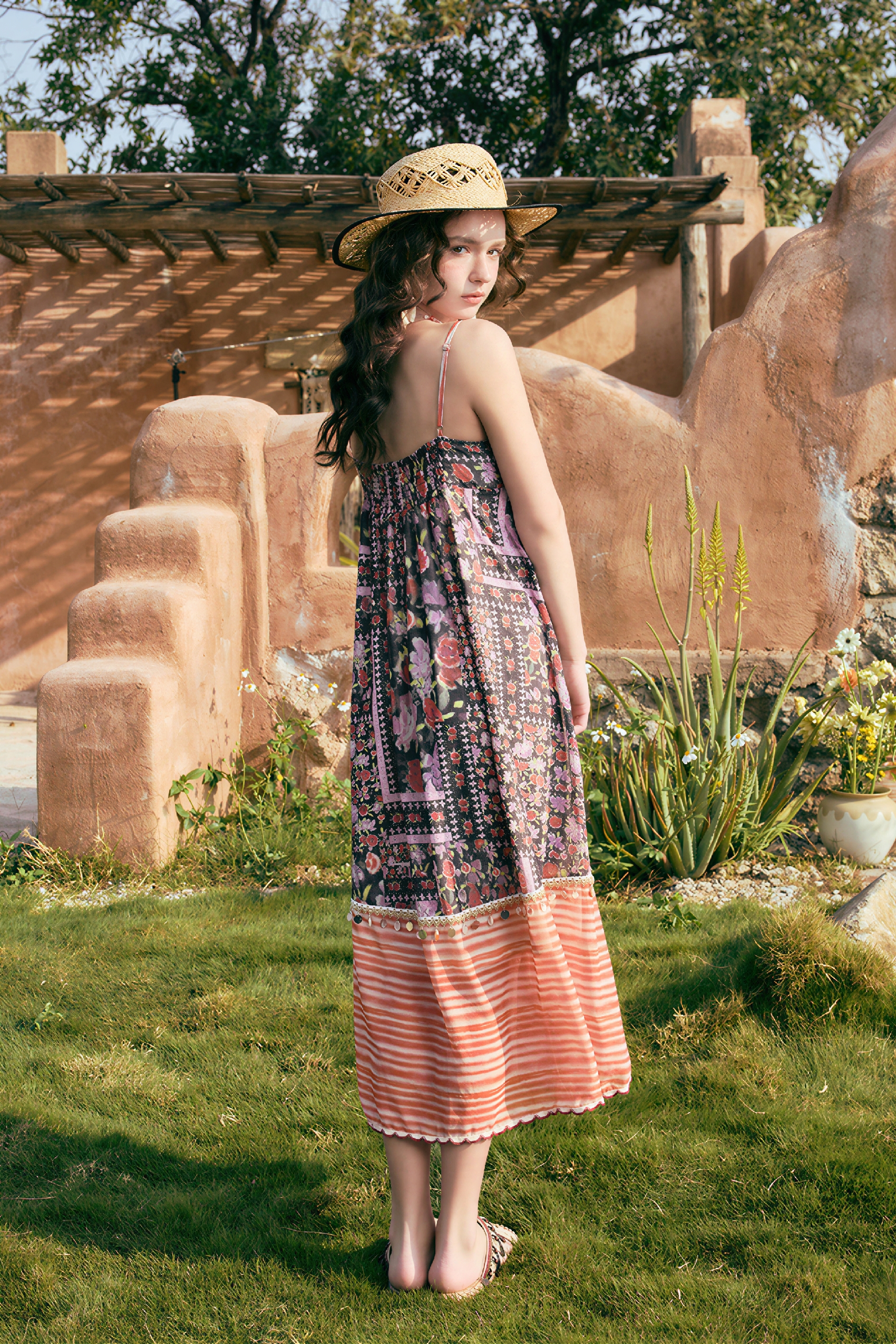 Ethnic-Inspired Lace Patchwork Slip Dress