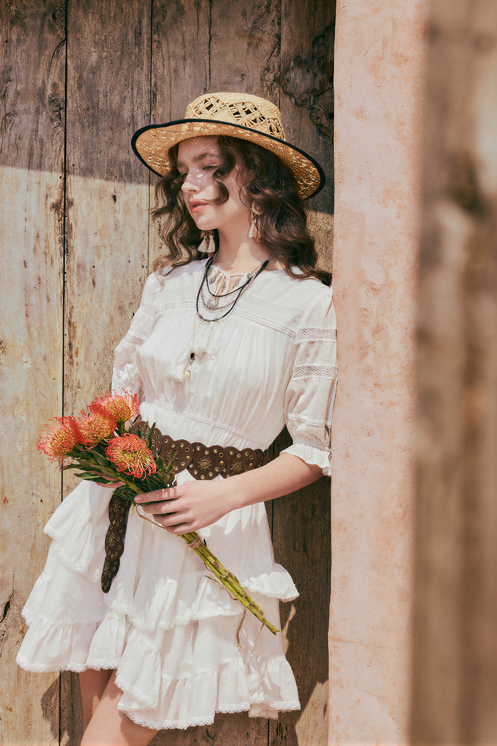 Bohemian White Slim Mini Dress
