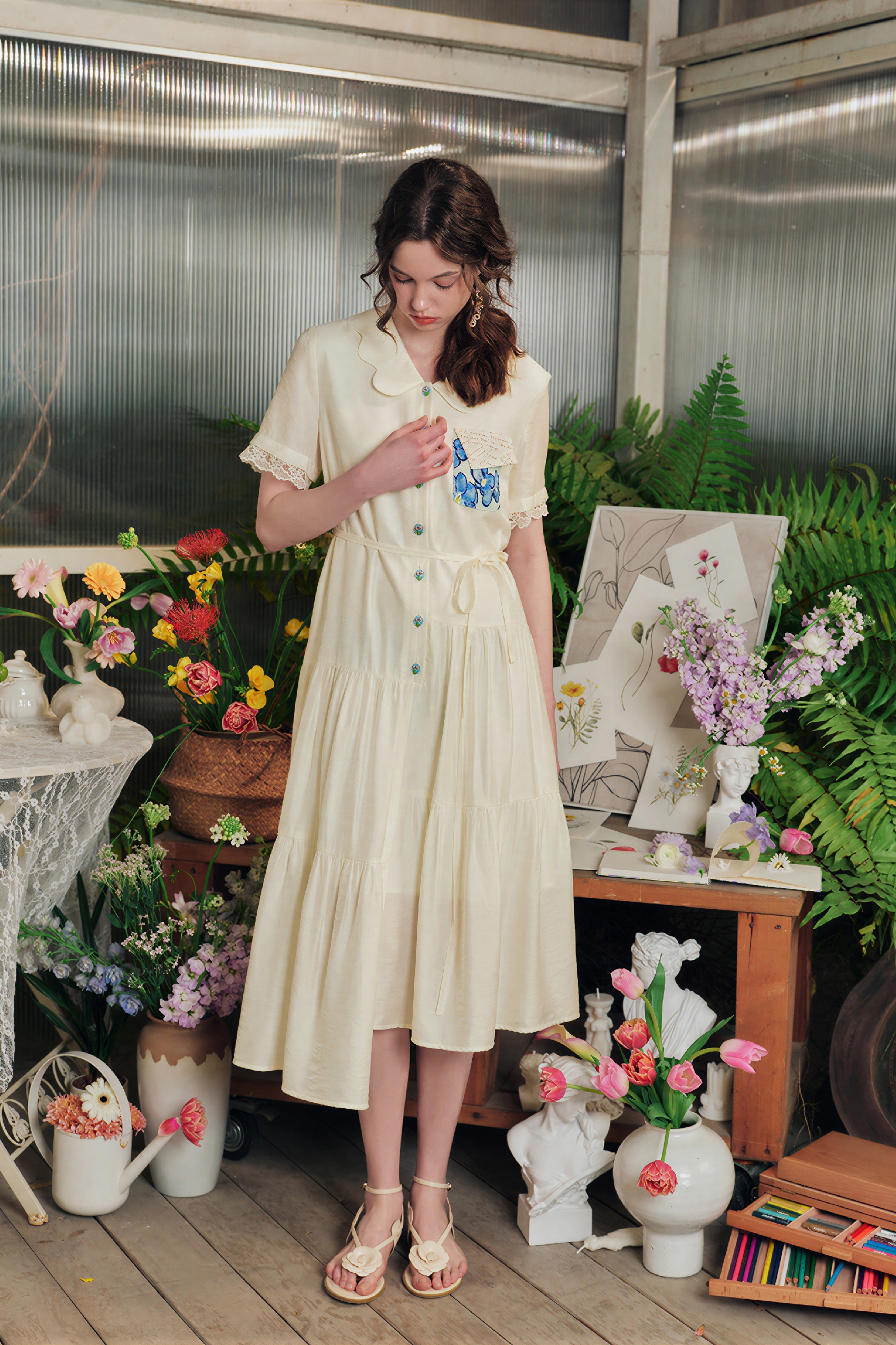 French Waist-Defined Shirt Dress