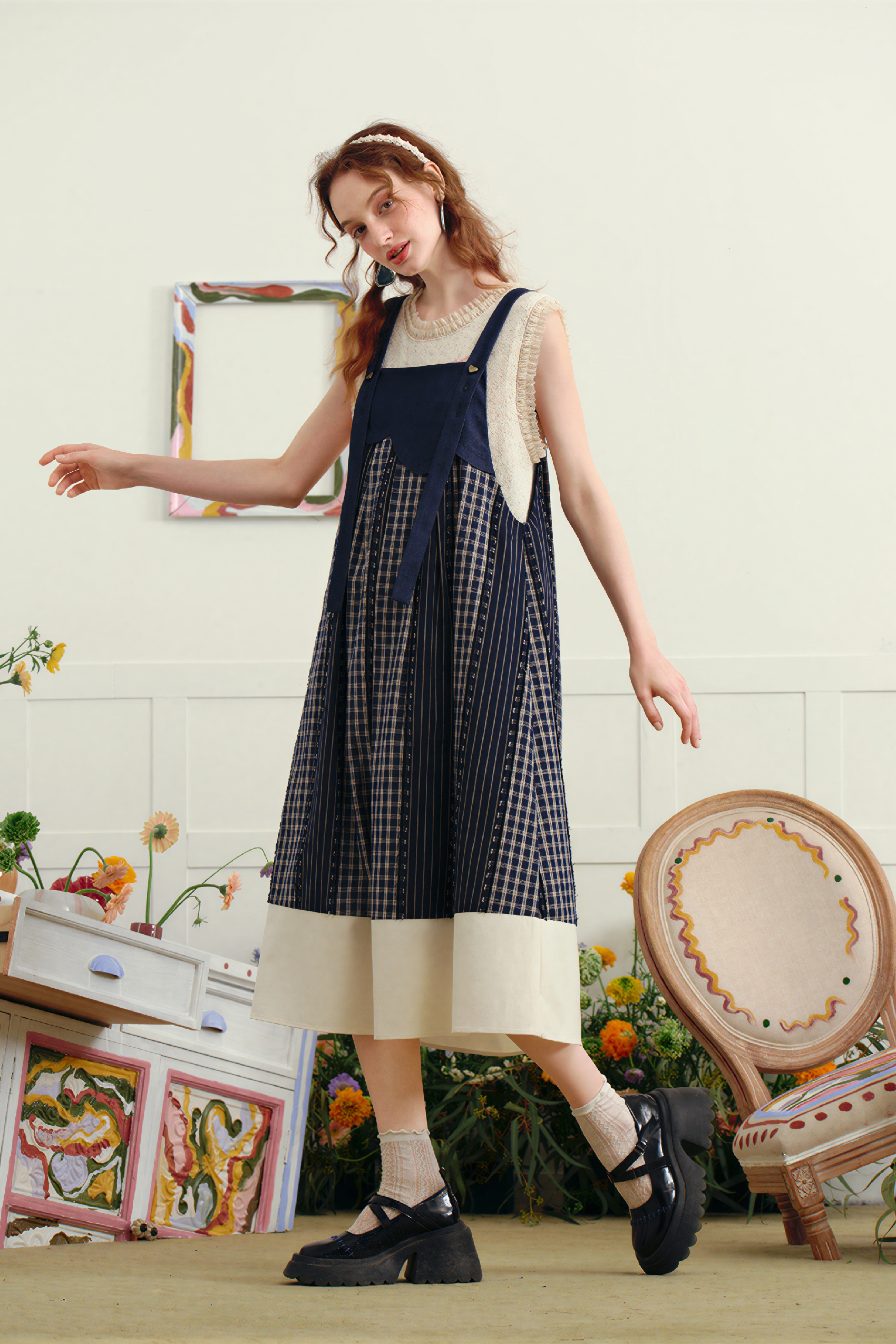 Van Gogh-Inspired Vintage-Inspired Pinafore Dress | LYONSENS Women's Fashion