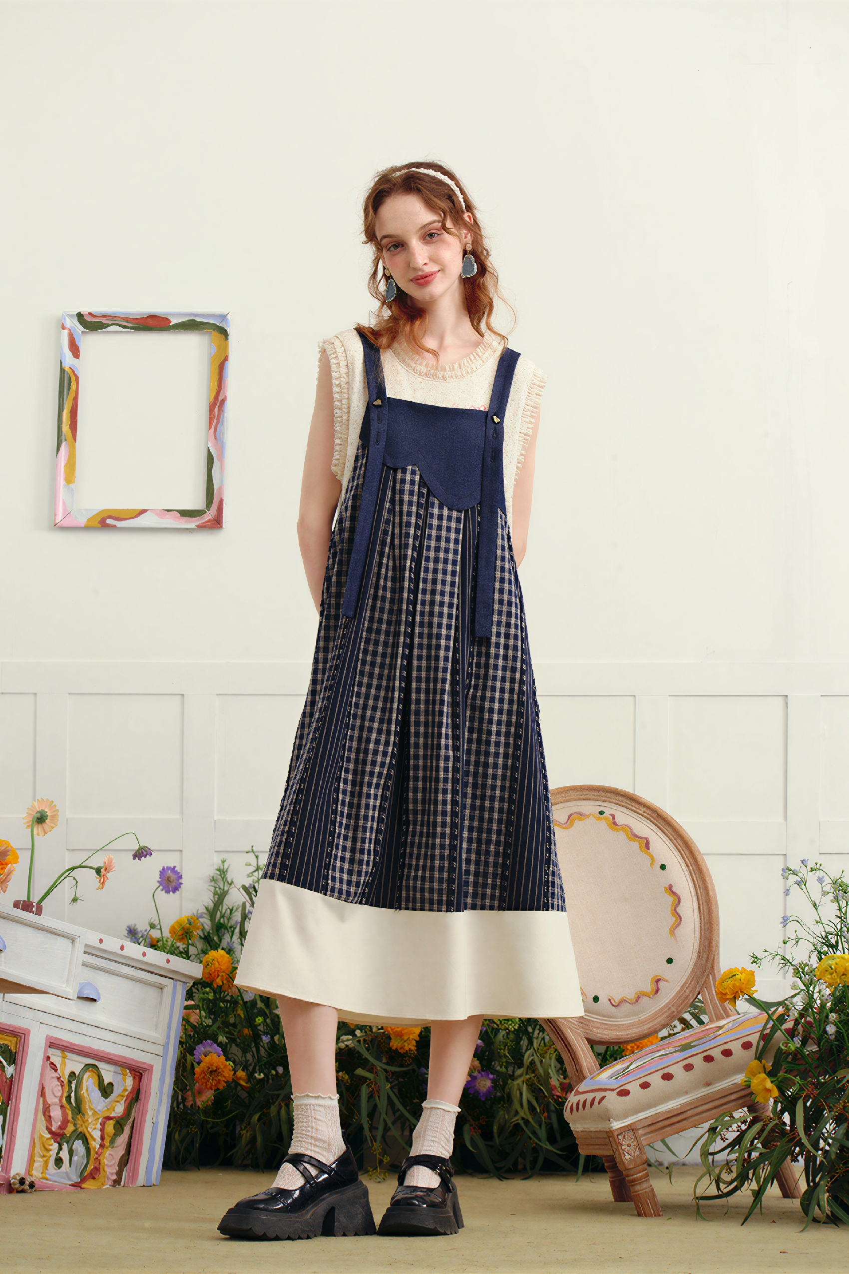 Van Gogh-Inspired Vintage-Inspired Pinafore Dress | LYONSENS Women's Fashion