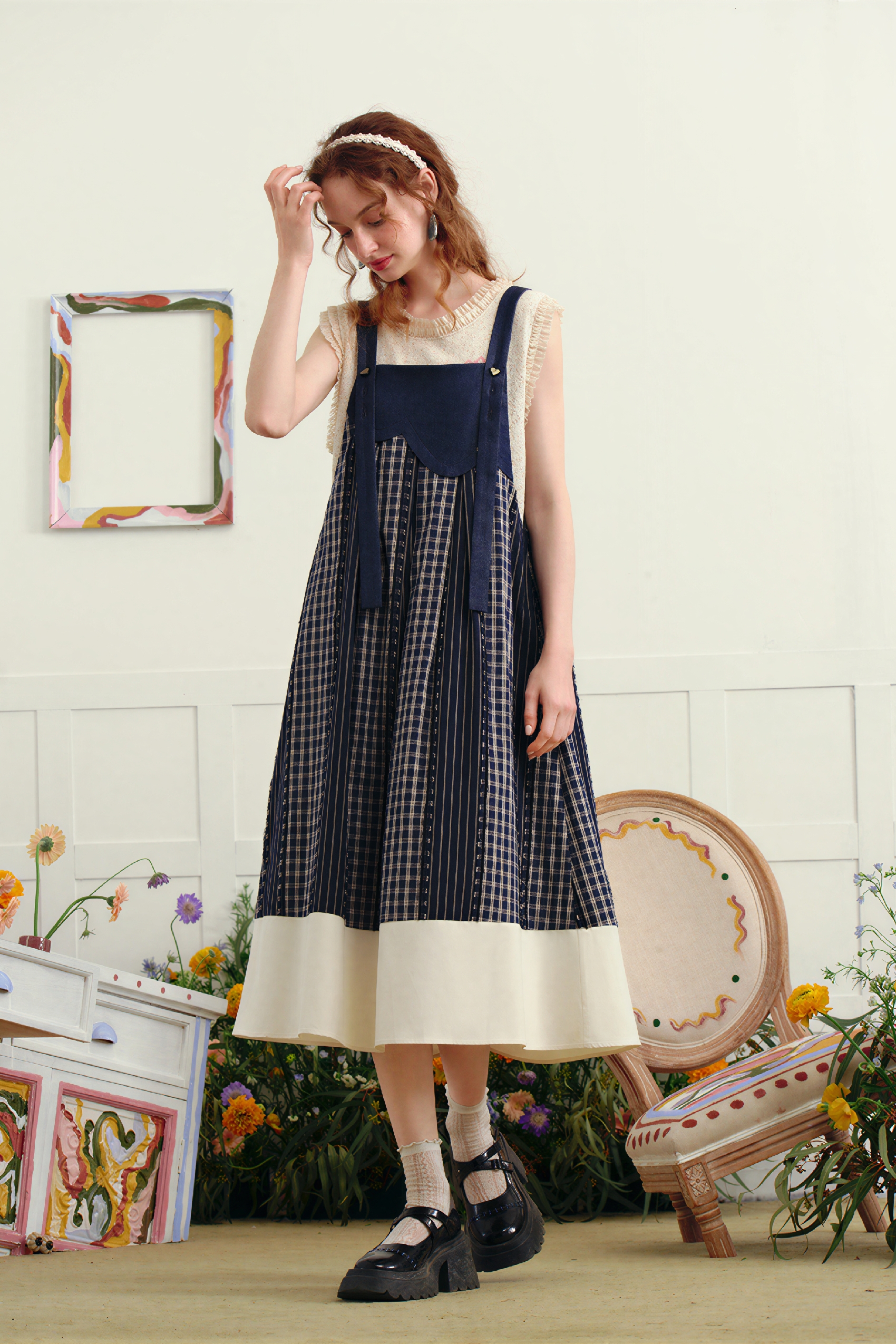 Van Gogh-Inspired Vintage-Inspired Pinafore Dress | LYONSENS Women's Fashion