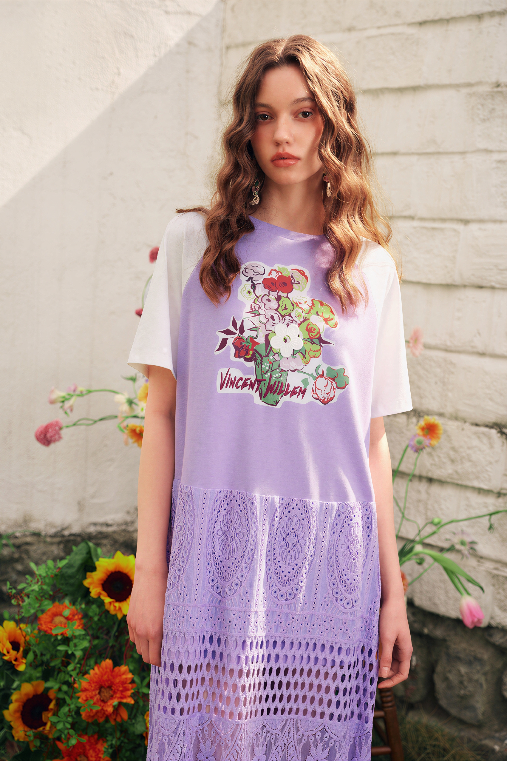 Purple Relaxed Long T-Shirt Dress | LYONSENS Women's Fashion