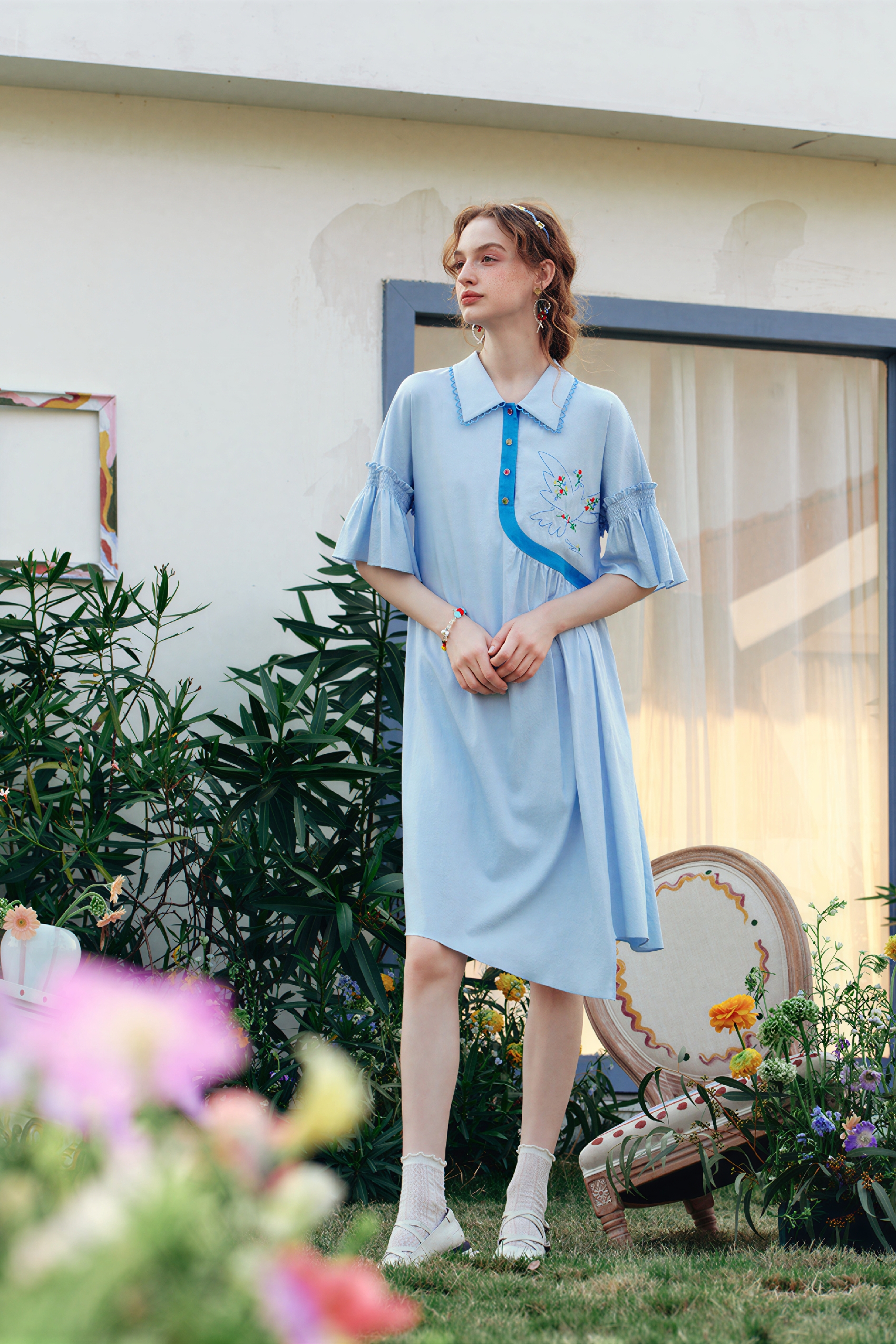 White French Designer Shirt Dress | LYONSENS Women's Fashion